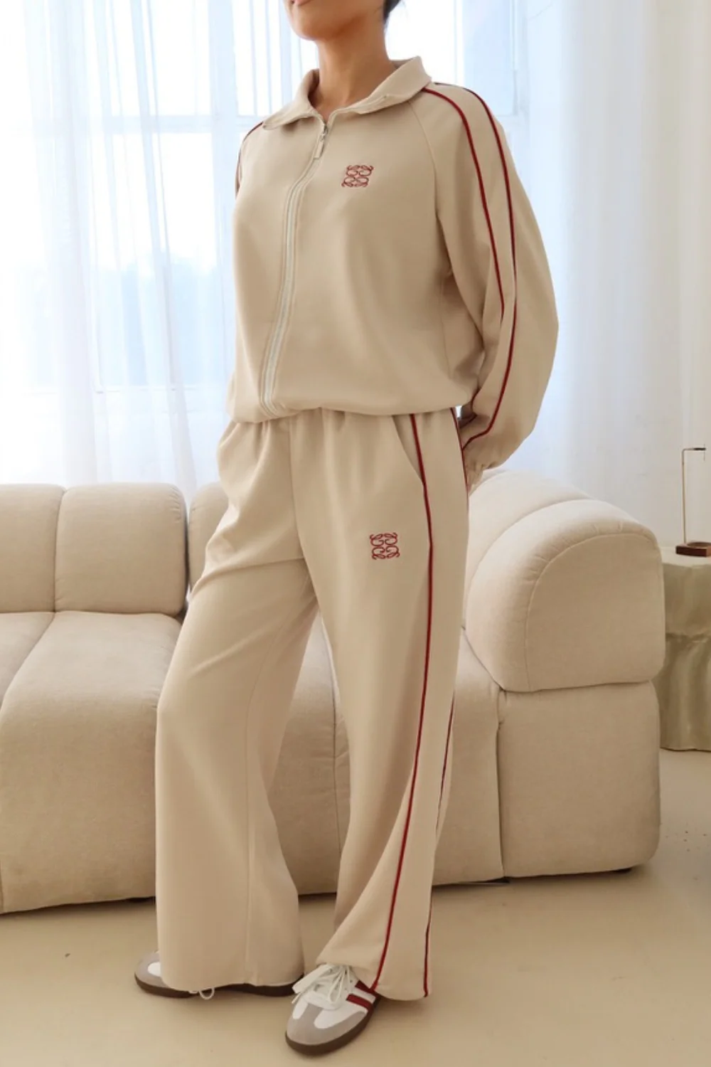 GeGe stone contrast piping detail zip jacket & trouser loungewear - Image 5