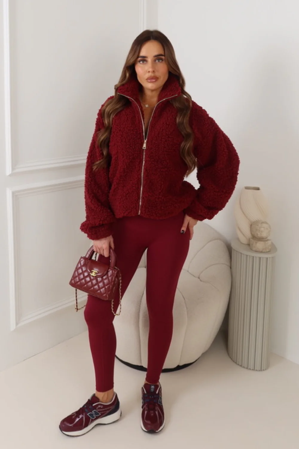 GENEVIEVE BURGUNDY GOLD ZIP WOOLY FLEECE - Image 2