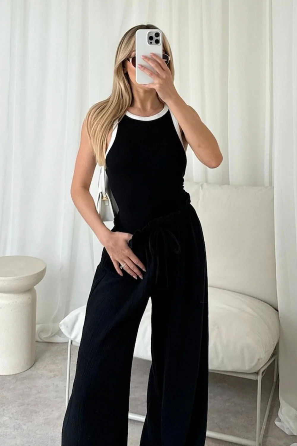 Georgia black contrast trim ribbed vest top - Image 2
