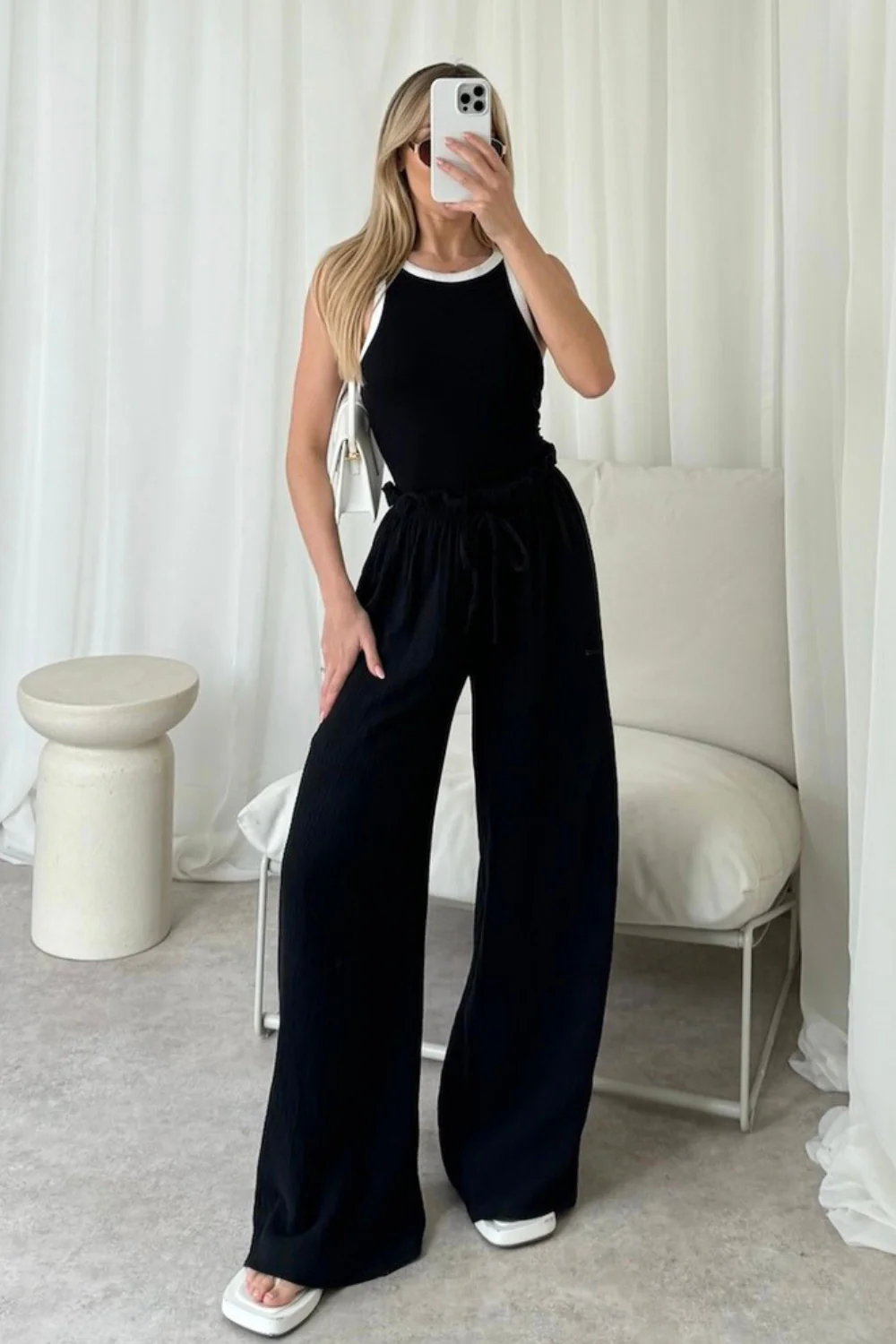 Georgia black contrast trim ribbed vest top - Image 3