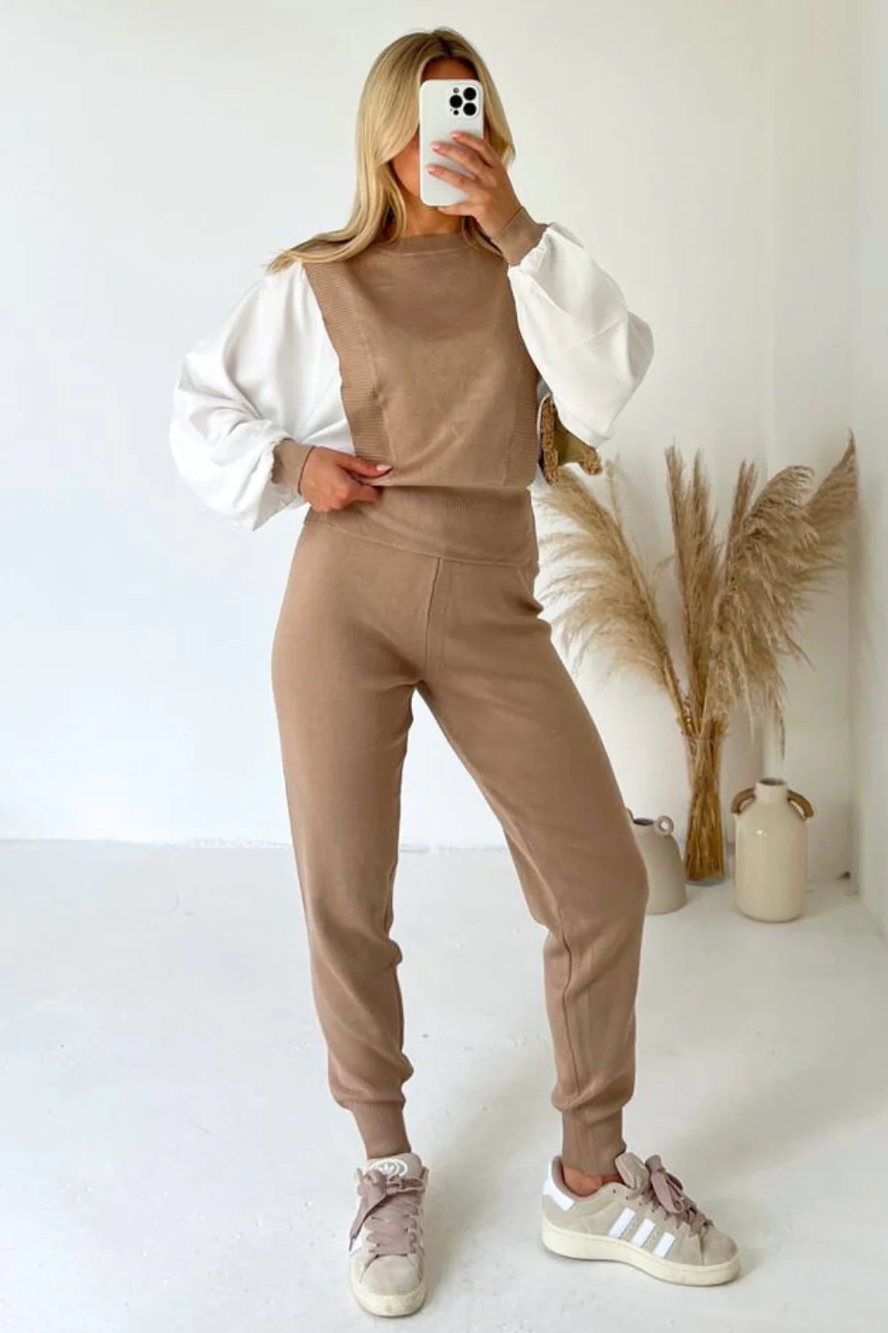Georgia camel poplin sleeve knitted loungewear - Image 2