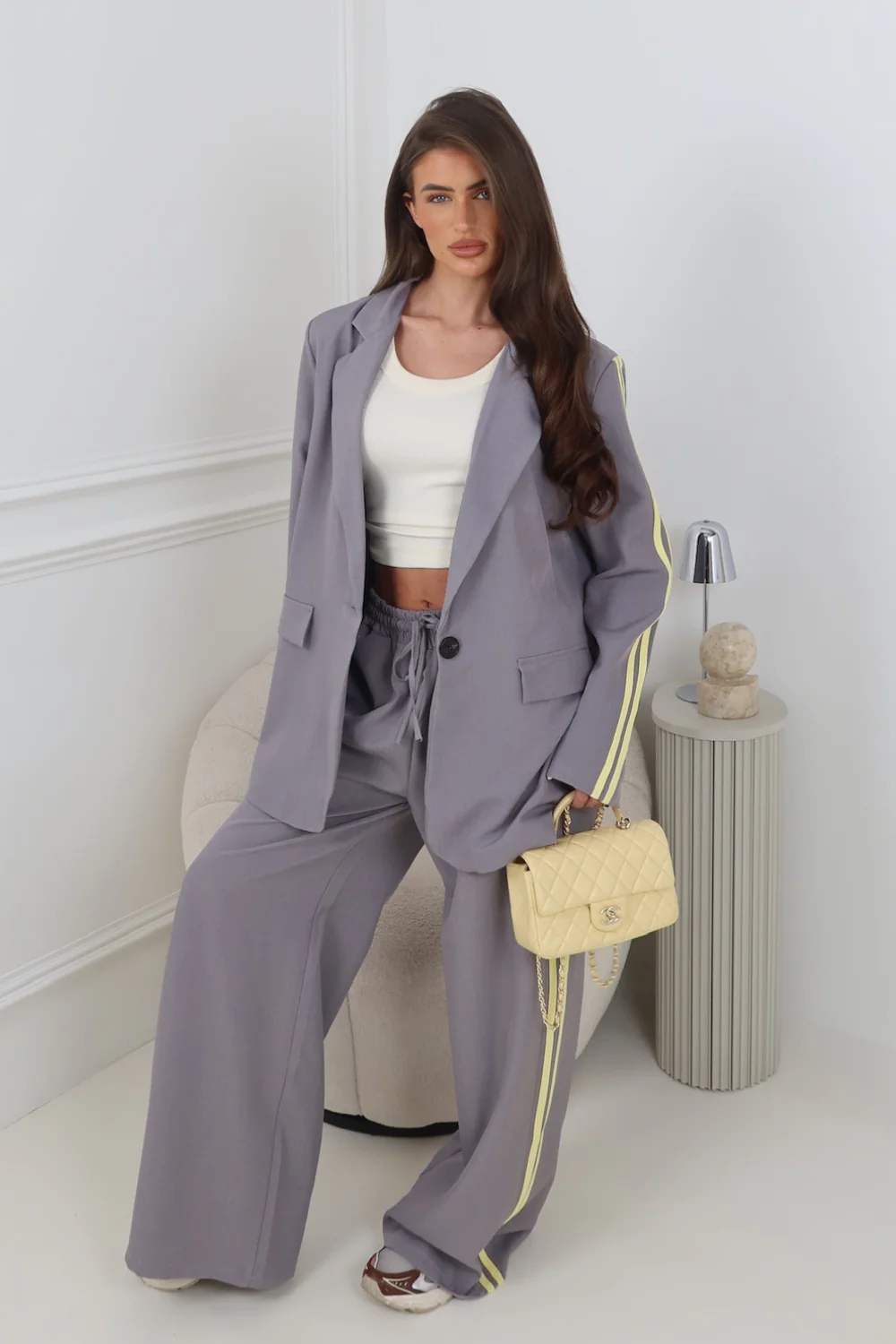 GEORGIA GREY PIPED SLEEVE BLAZER AND STRAIGHT LEG PANTS CO ORD TWO PIECE SET - Image 2