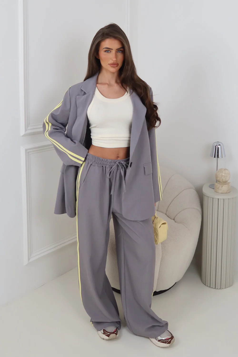 GEORGIA GREY PIPED SLEEVE BLAZER AND STRAIGHT LEG PANTS CO ORD TWO PIECE SET - Image 3