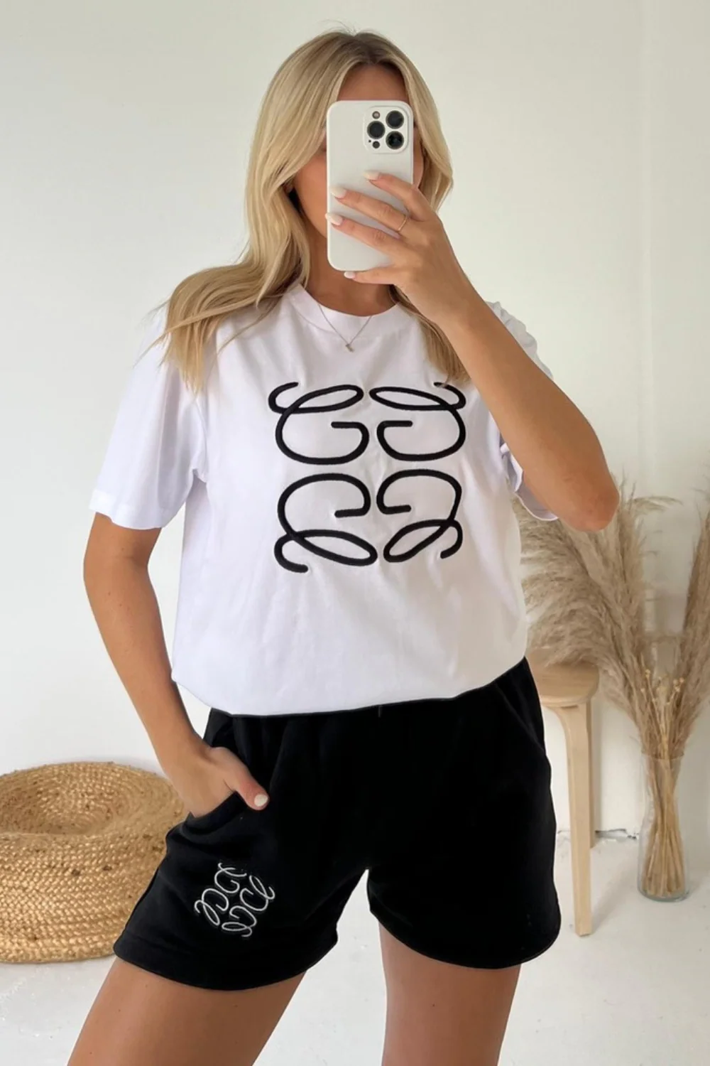 GG black embroidered premium short t-shirt coord