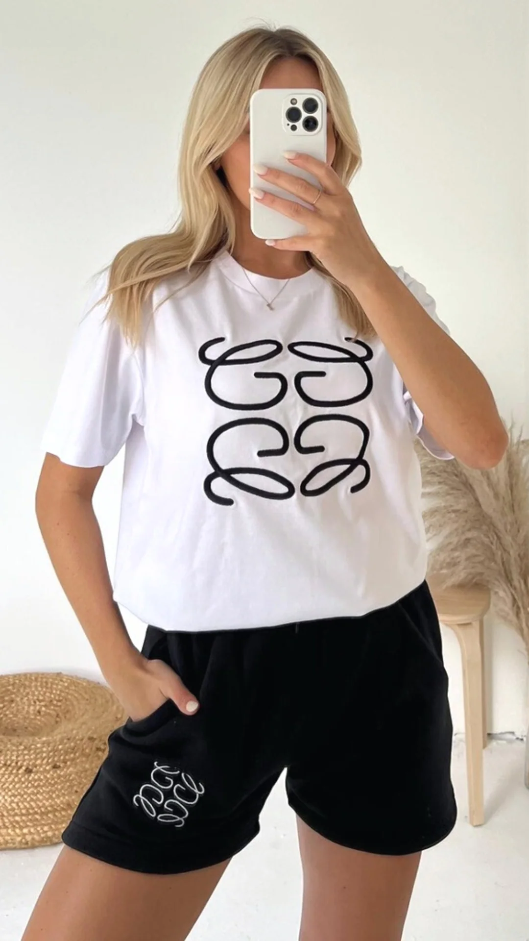 GG black embroidered premium short t-shirt coord - Image 2