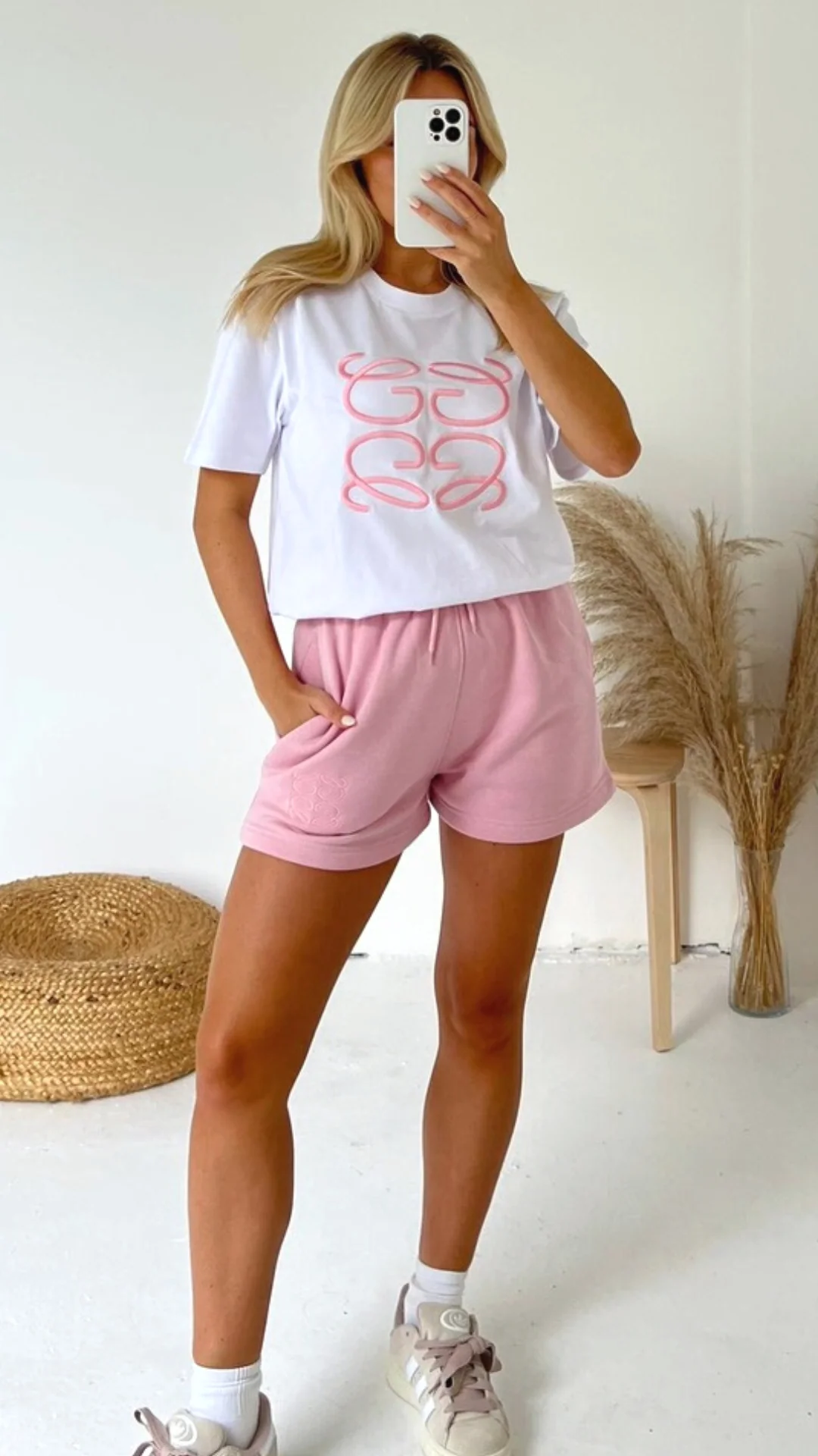 GG Pink embroidered premium short t-shirt coord - Image 3