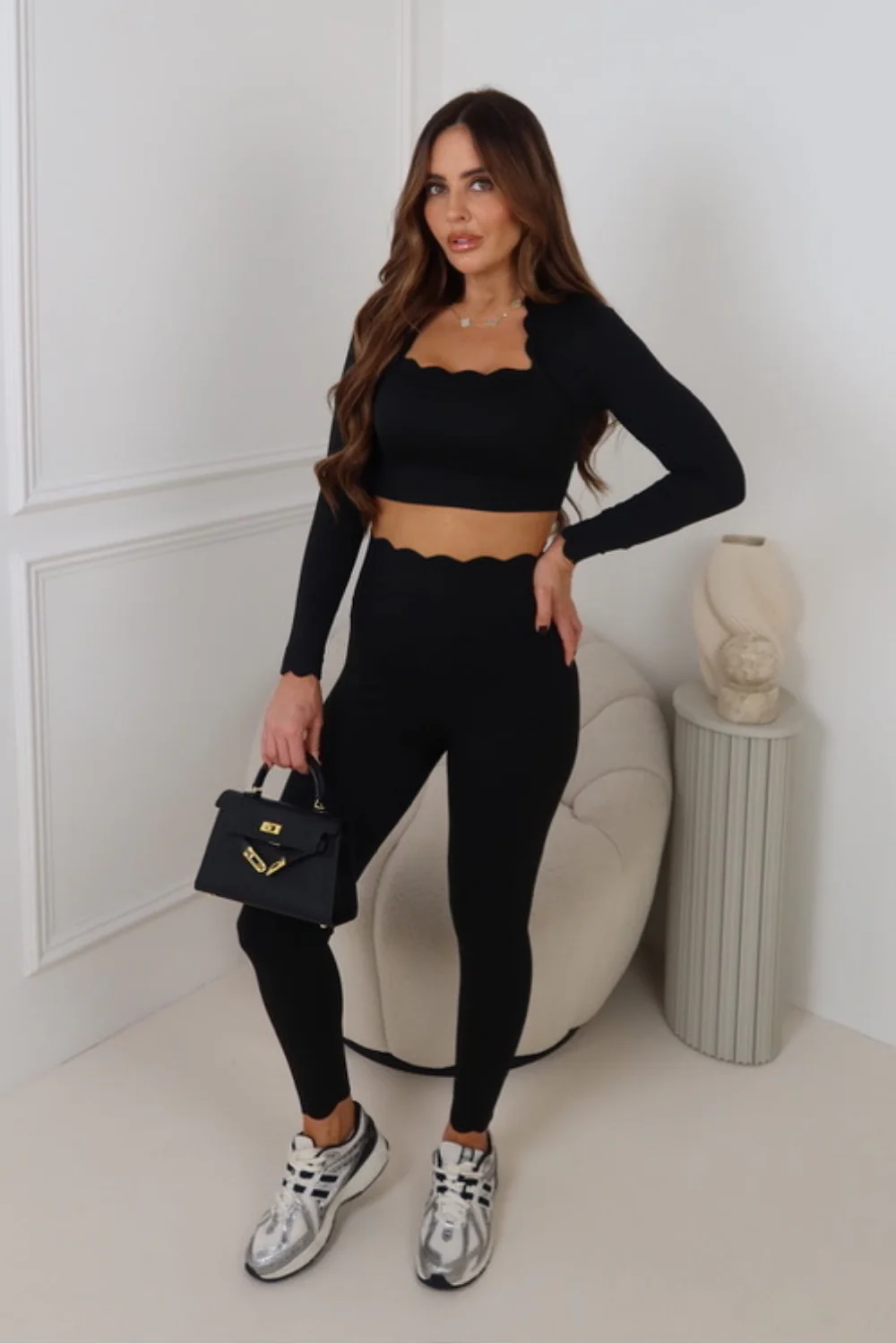 GIADA BLACK LONG SLEEVE TROUSER GYM SET - Image 2