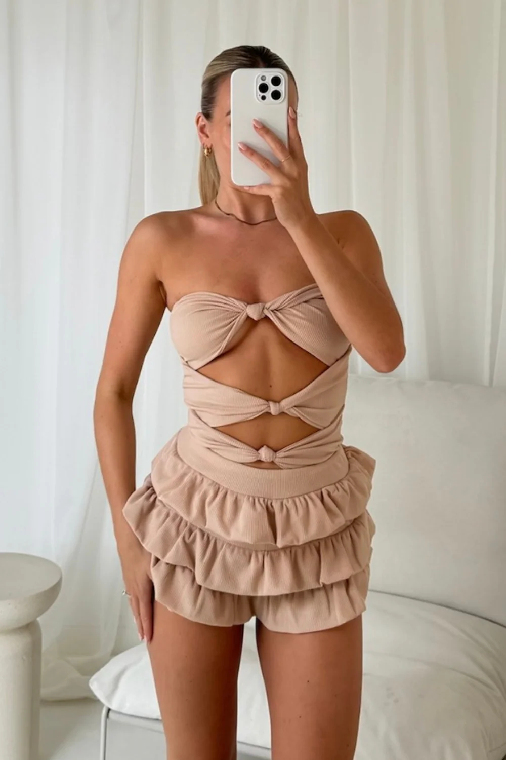 Gianna nude cut out frill short co-ord - Image 3