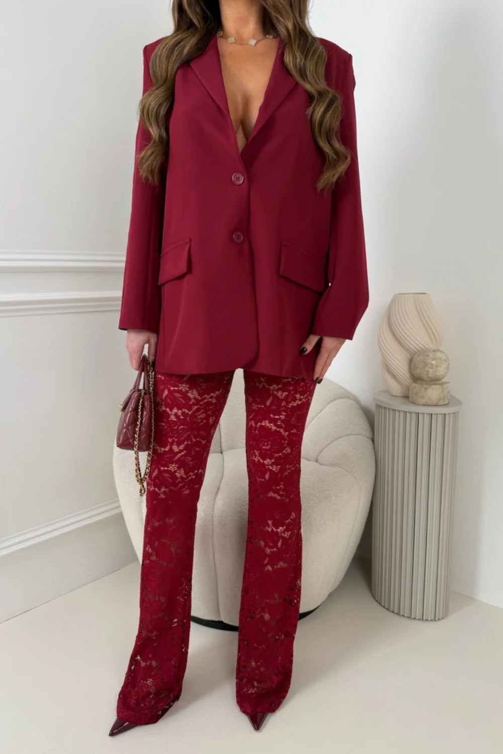 Gigi burgundy asymmetric back blazer - Image 5