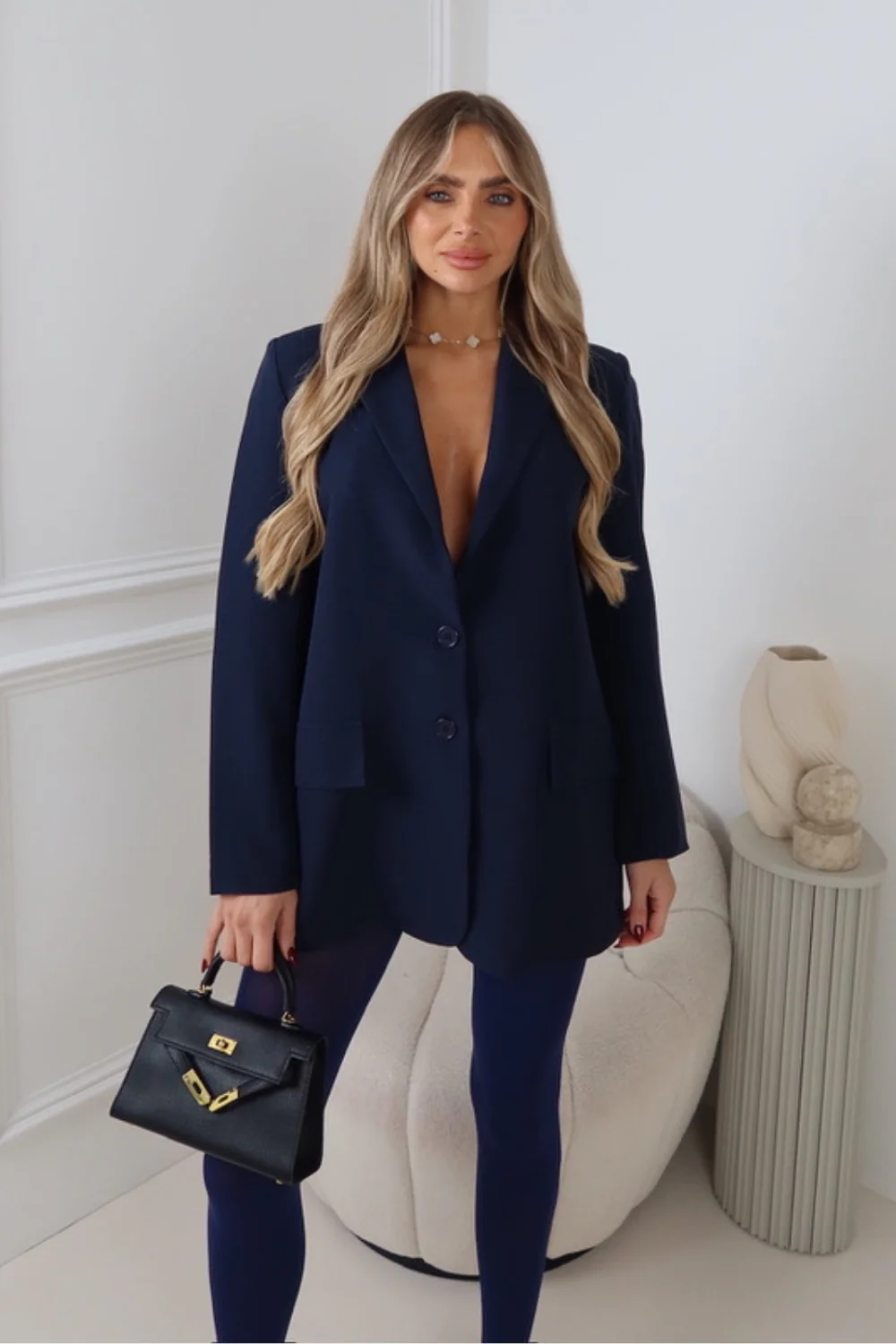 GIGI NAVY ASYMMETRIC BACK BLAZER - Image 2