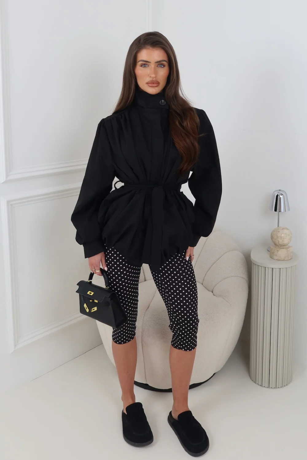 GINA BLACK POLKA DOT CAPRI LEGGINGS - Image 2