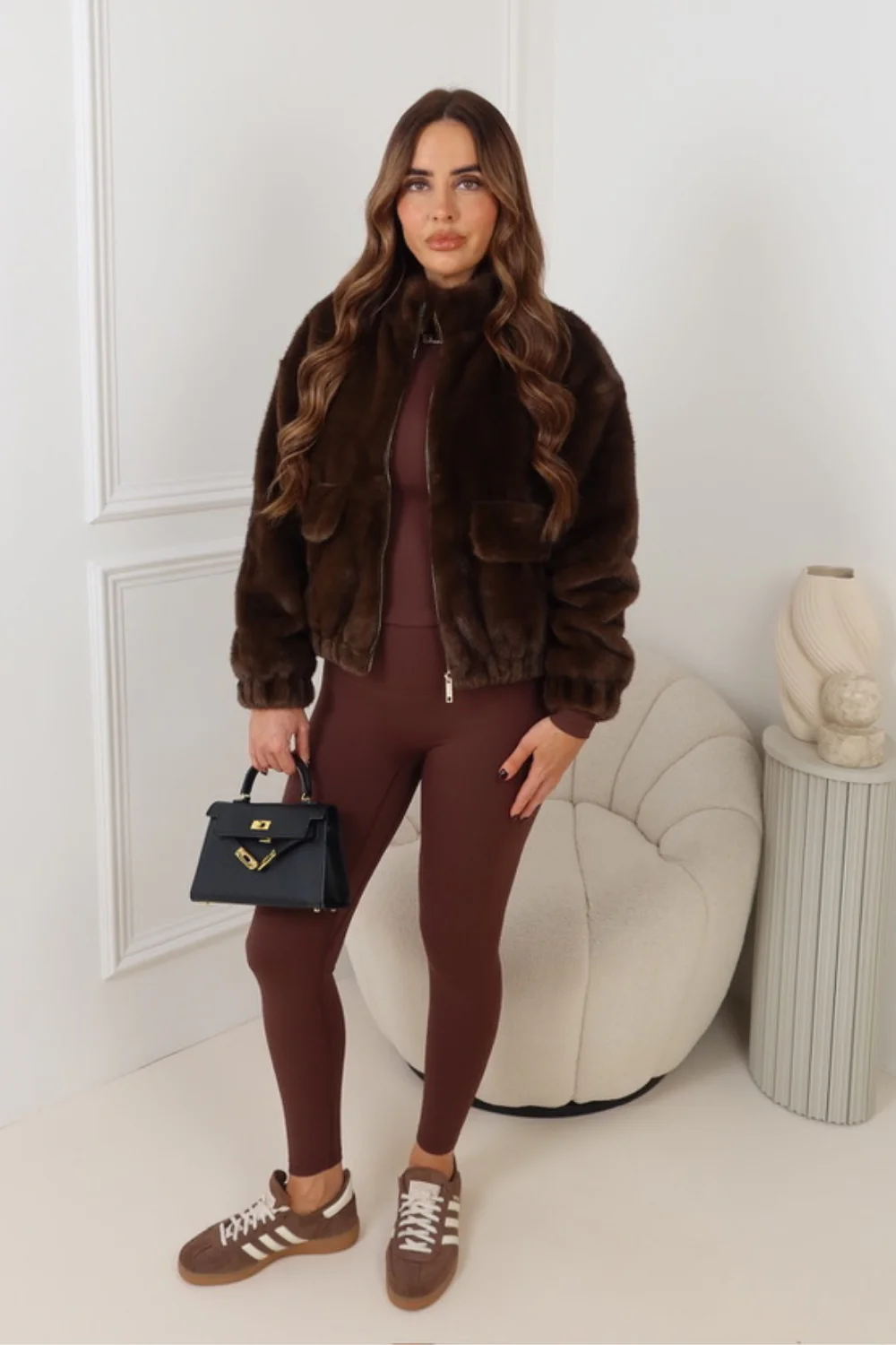 GINNI CHOCOLATE FAUX FUR HIGH NECK JACKET - Image 3