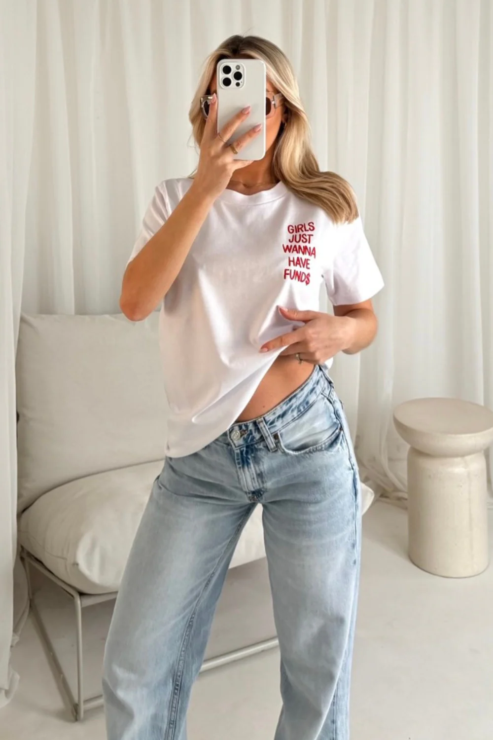 Girls just wanna have funds white printed t-shirt - Image 3