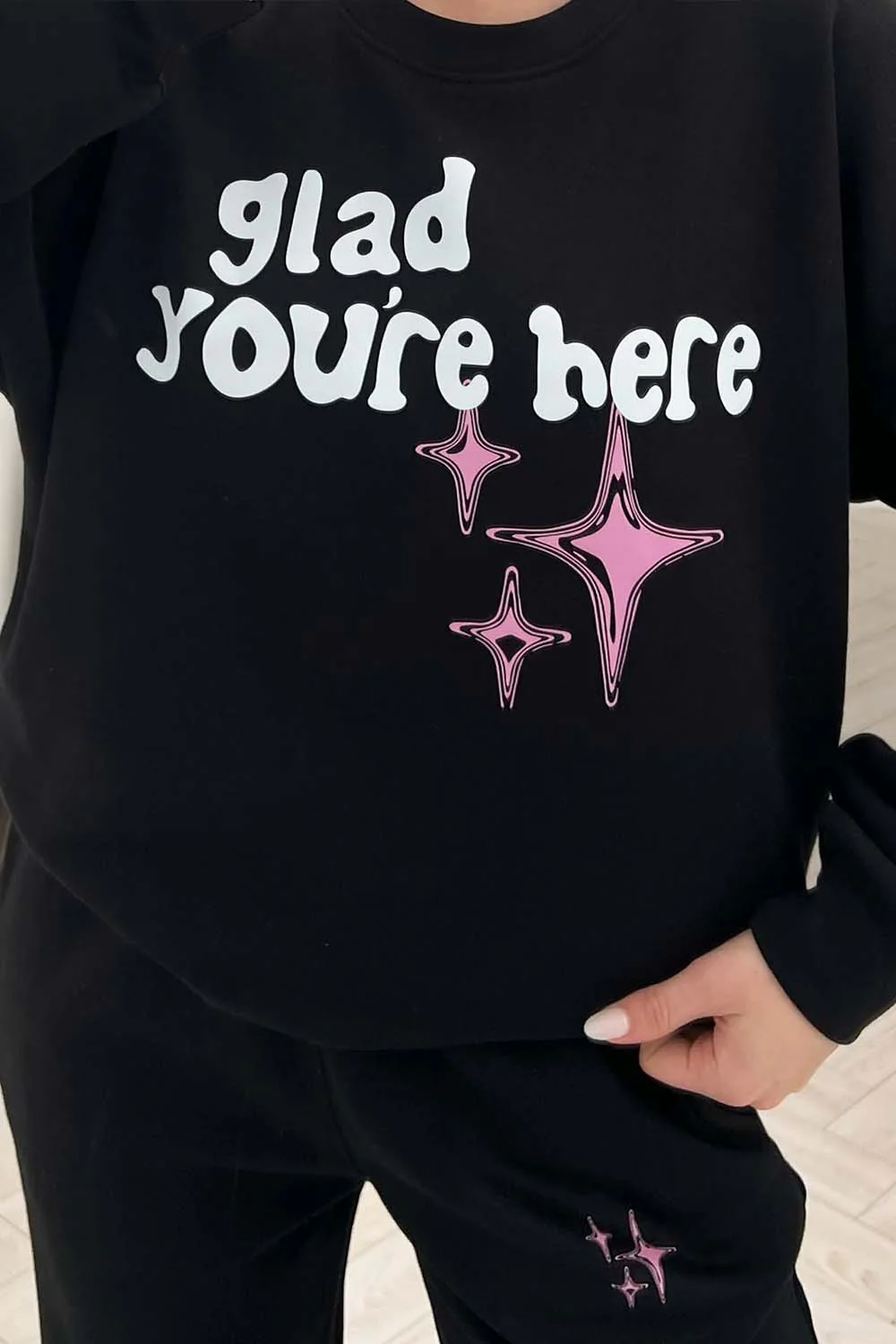 Glad You're Here Black printed sweater loungewear set - Image 3