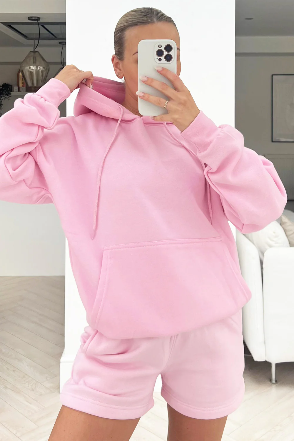glamify baby pink essential hoodie short set - Image 3