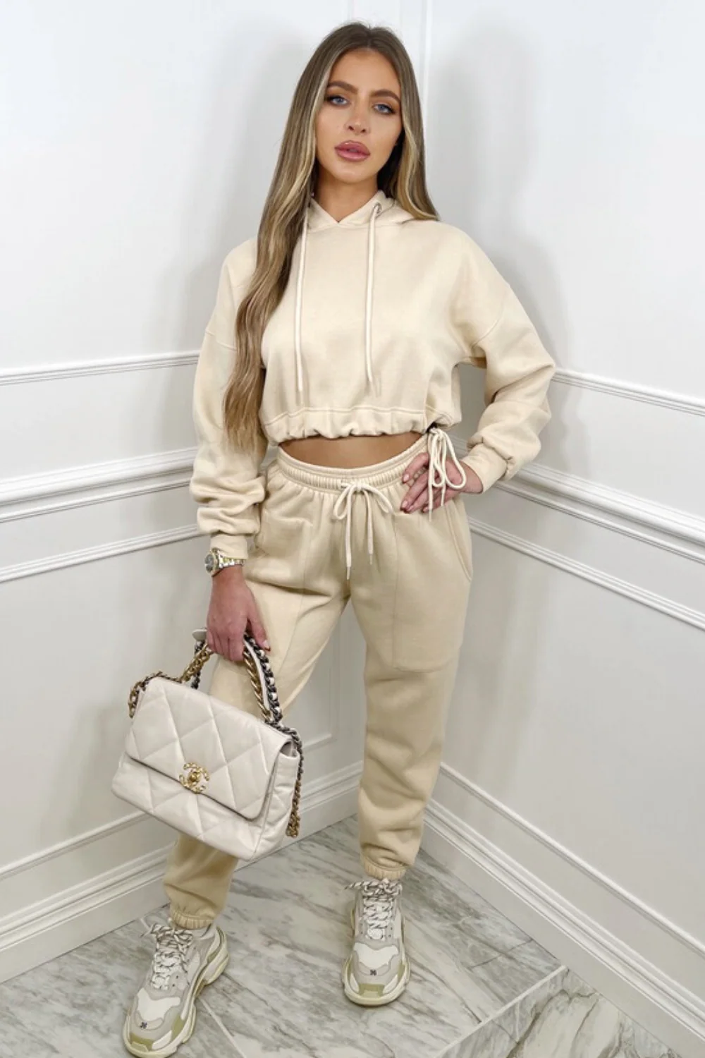 Glamify Beige toggle waist hooded loungewear set - Image 2