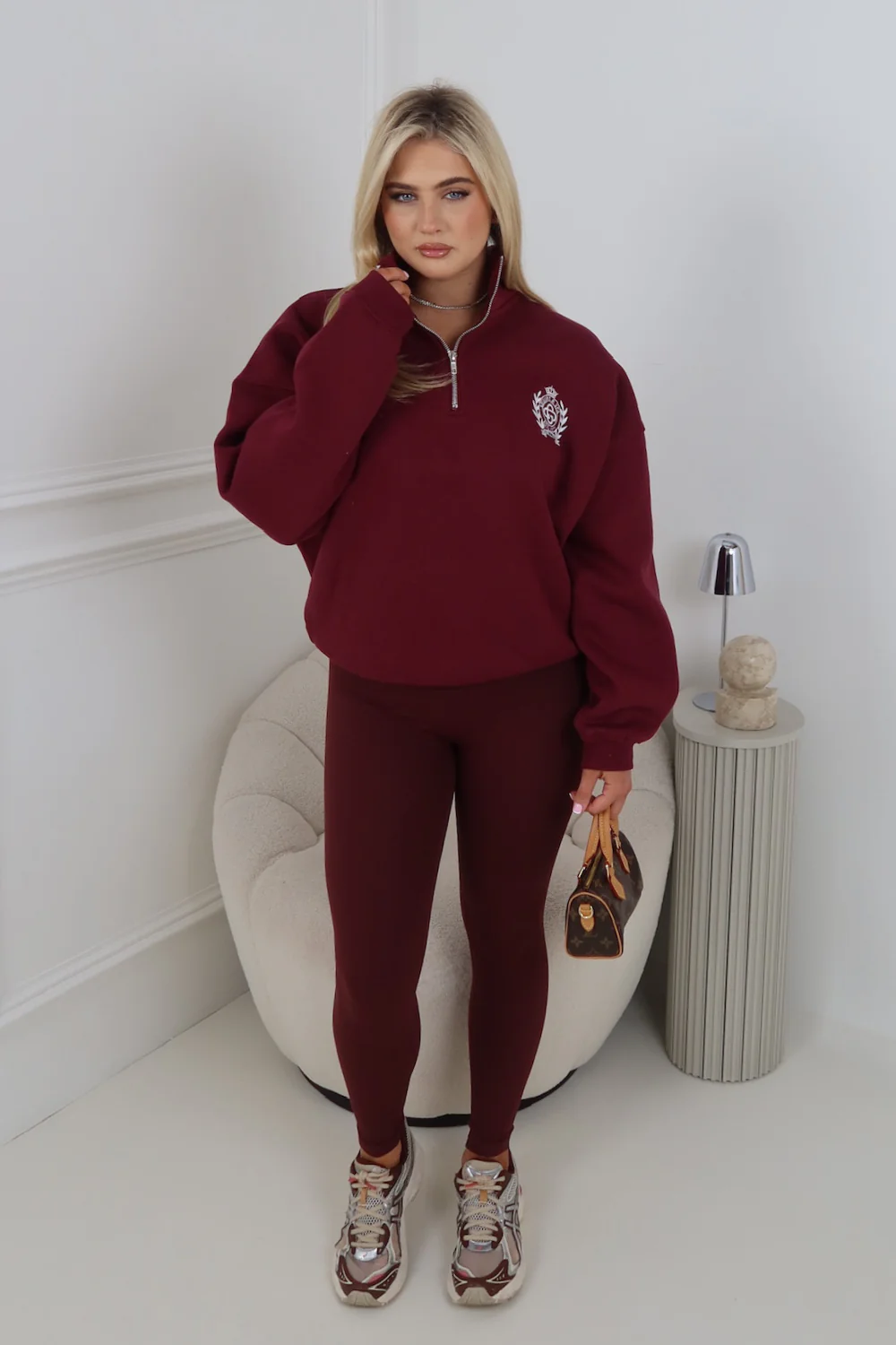 GLAMIFY BURGUNDY EMBROIDERED ST MORITZ EVERYDAY ESSENTIAL 3/4 ZIP - Image 2