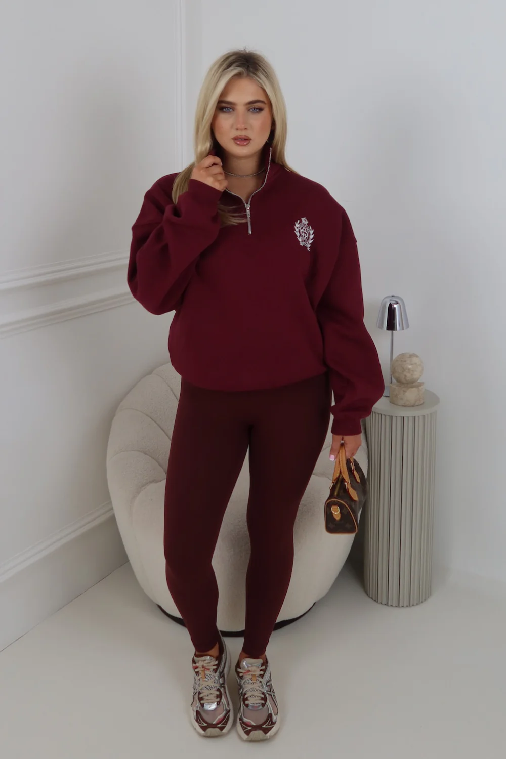 GLAMIFY BURGUNDY EMBROIDERED ST MORITZ EVERYDAY ESSENTIAL 3/4 ZIP - Image 3