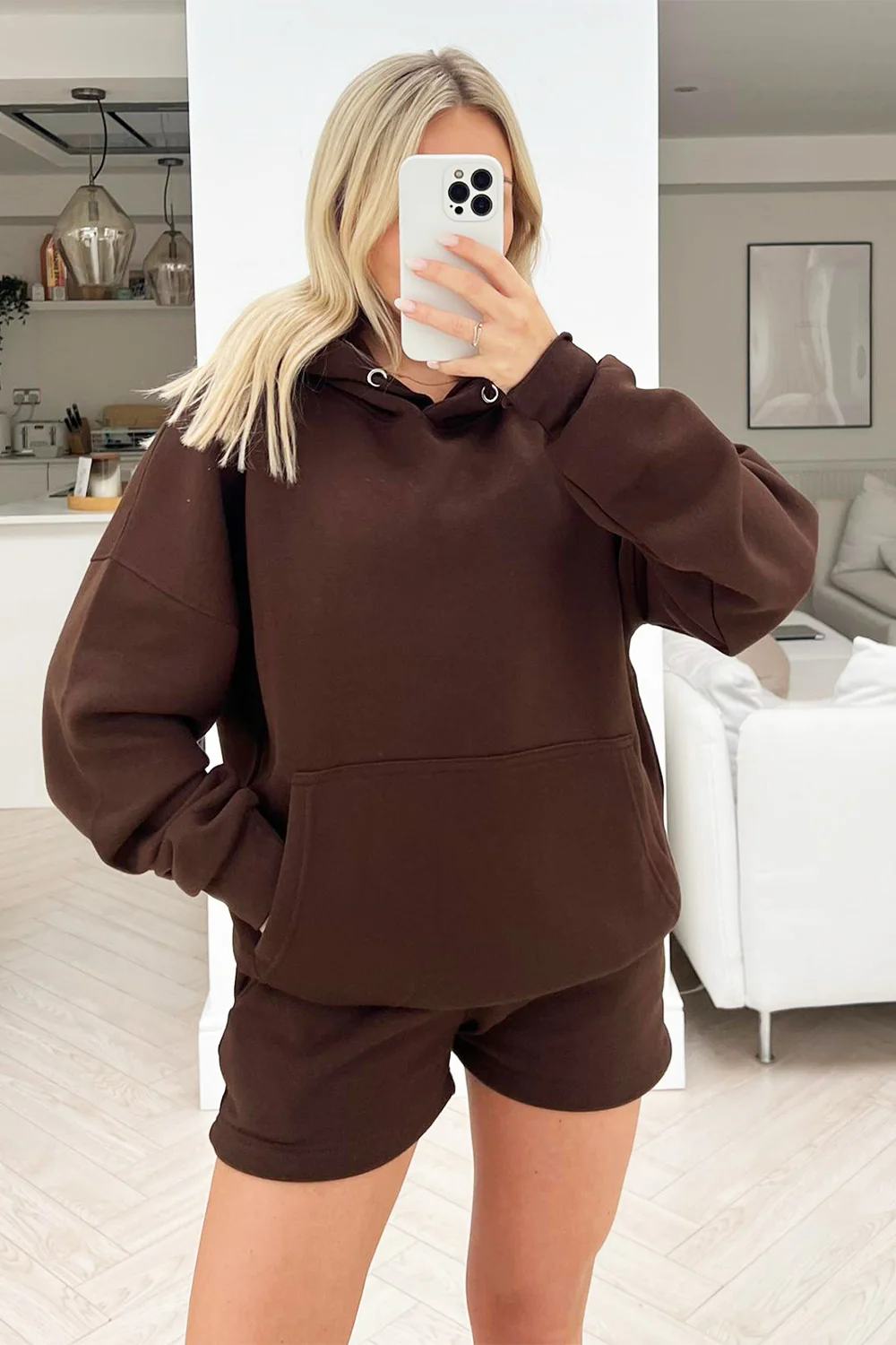 glamify chocolate essential hoodie short set - Image 2