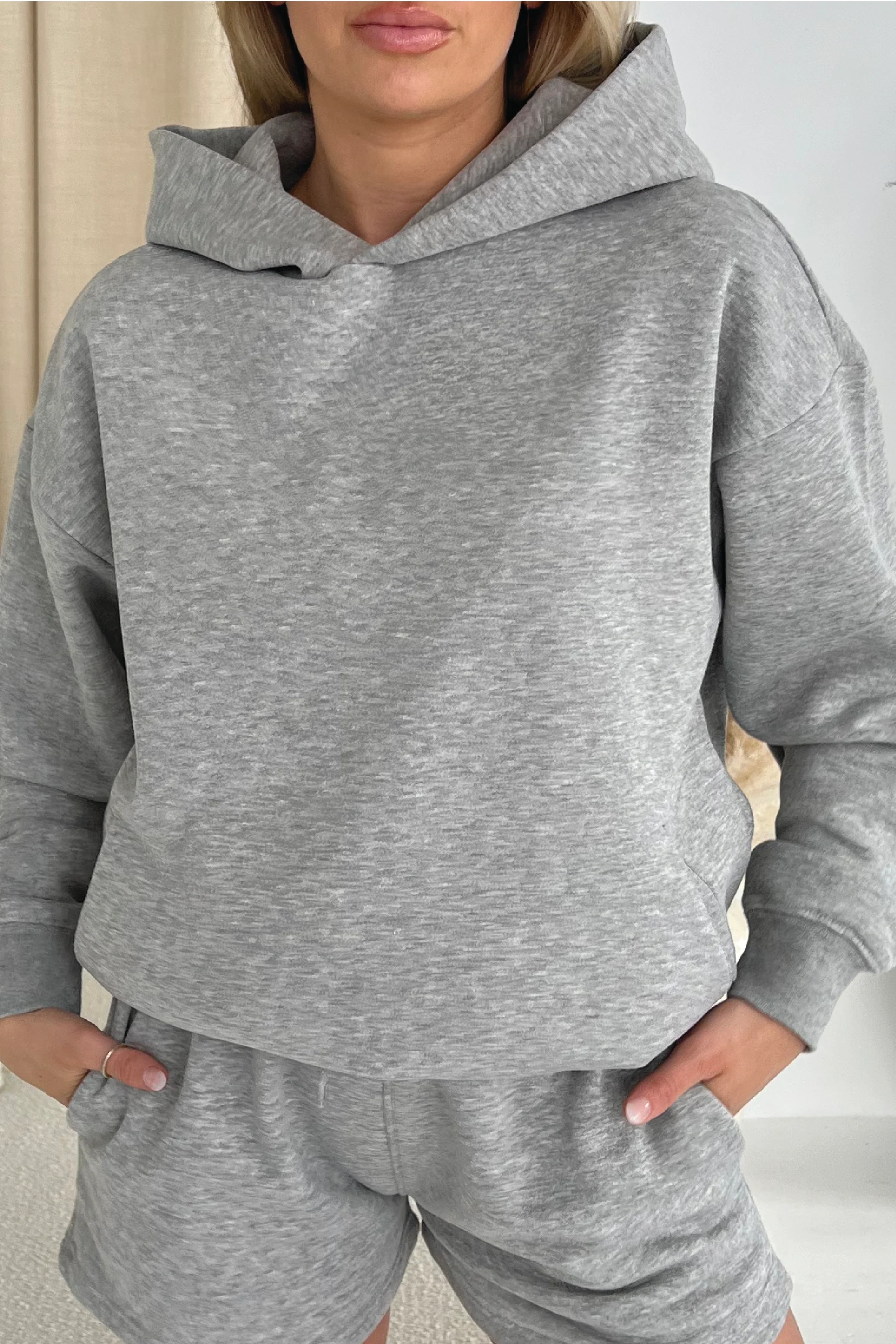 Glamify CURVE premium essential melange grey relaxed hoodie