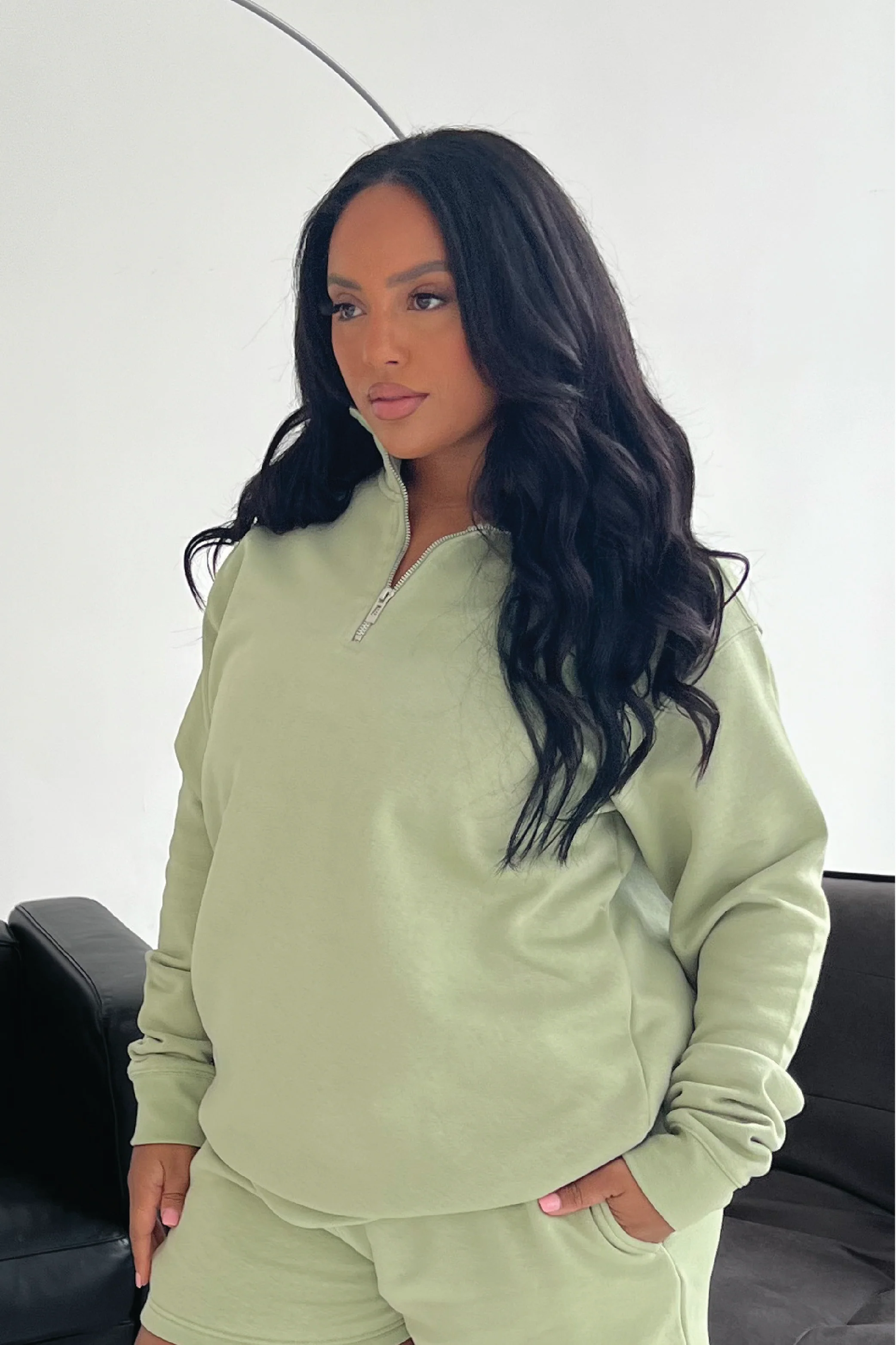 Glamify CURVE premium essential sage 3/4 zip sweatshirt