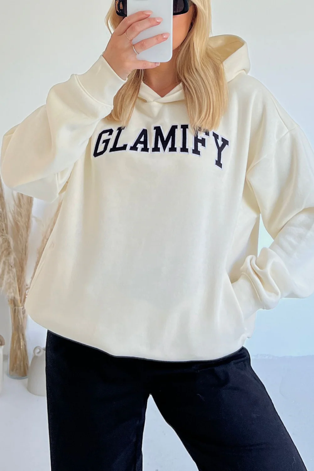 Glamify ecru embroidered  relaxed hoodie - Image 3