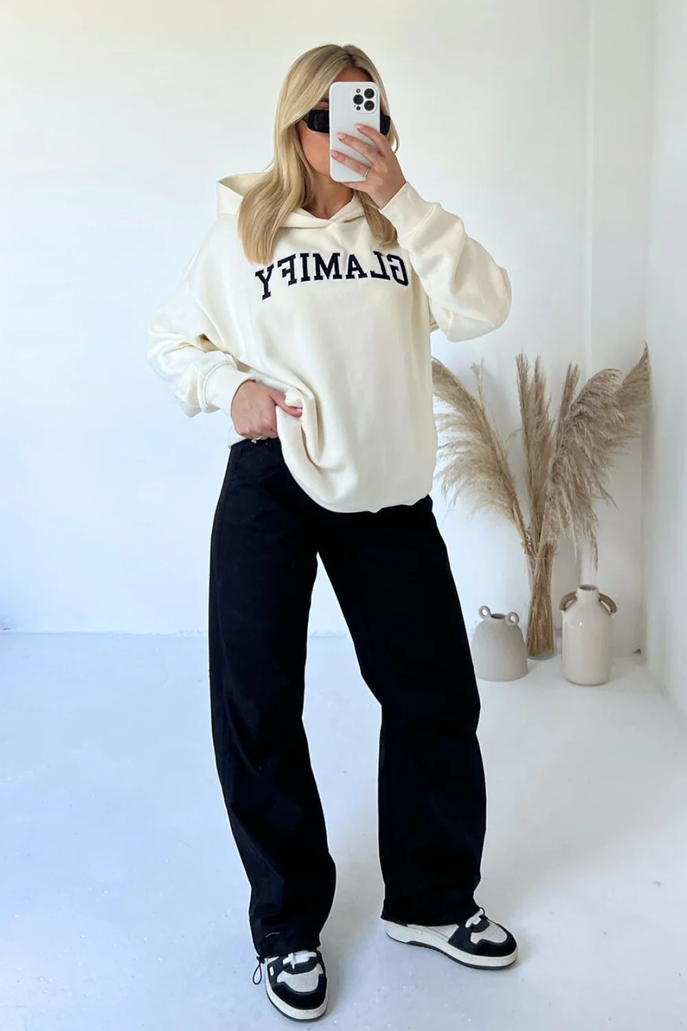 Glamify ecru embroidered  relaxed hoodie - Image 4