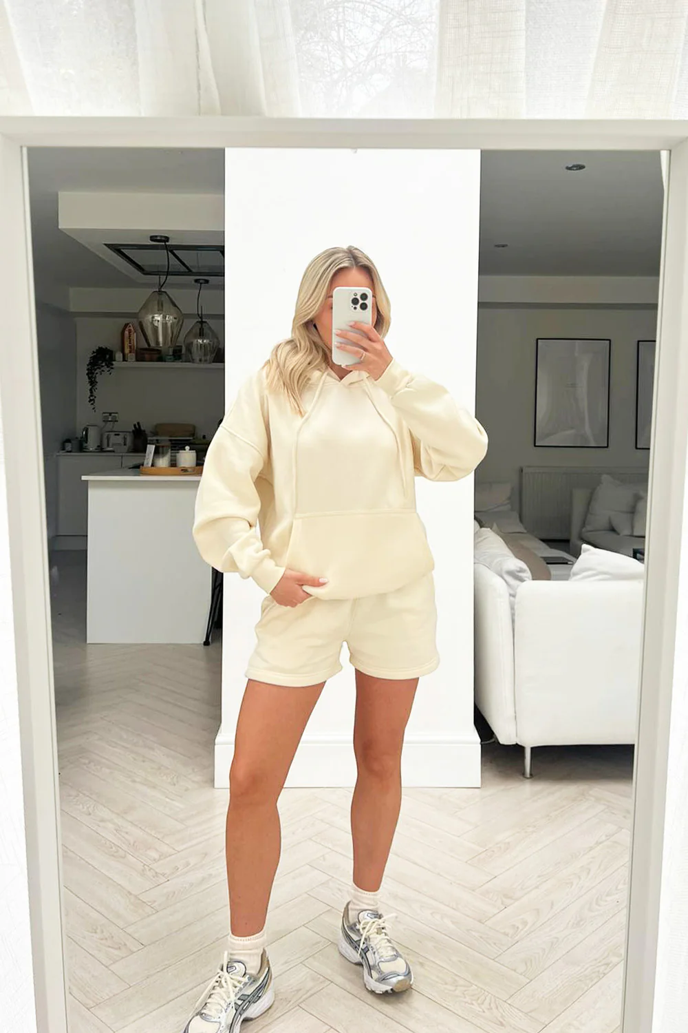 glamify Ecru essential hoodie short set - Image 2