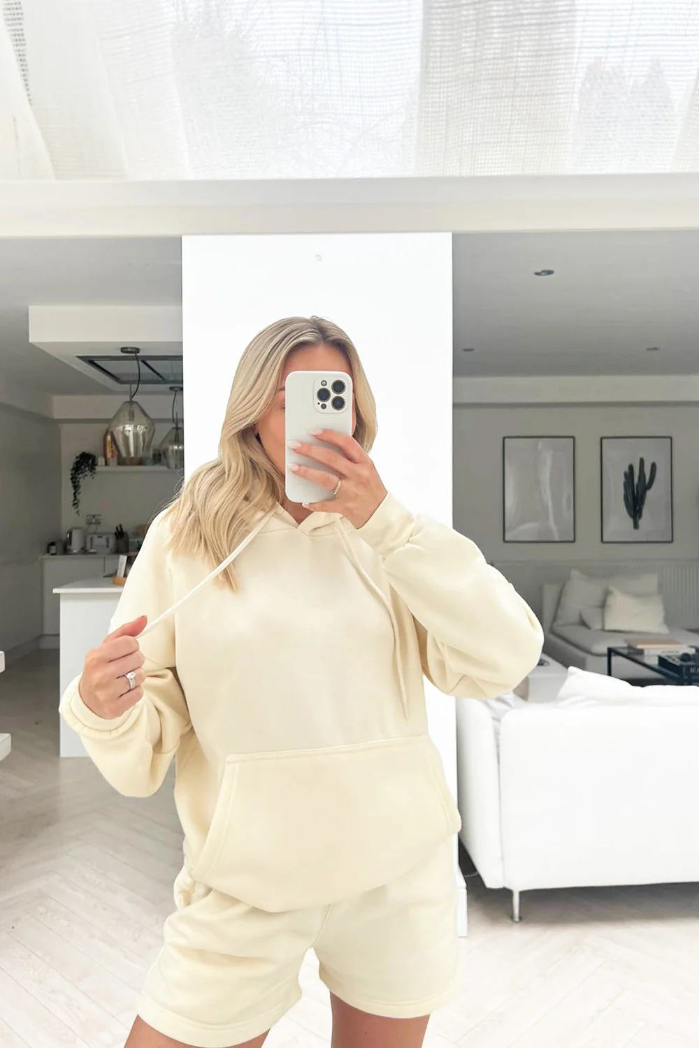 glamify Ecru essential hoodie short set - Image 3