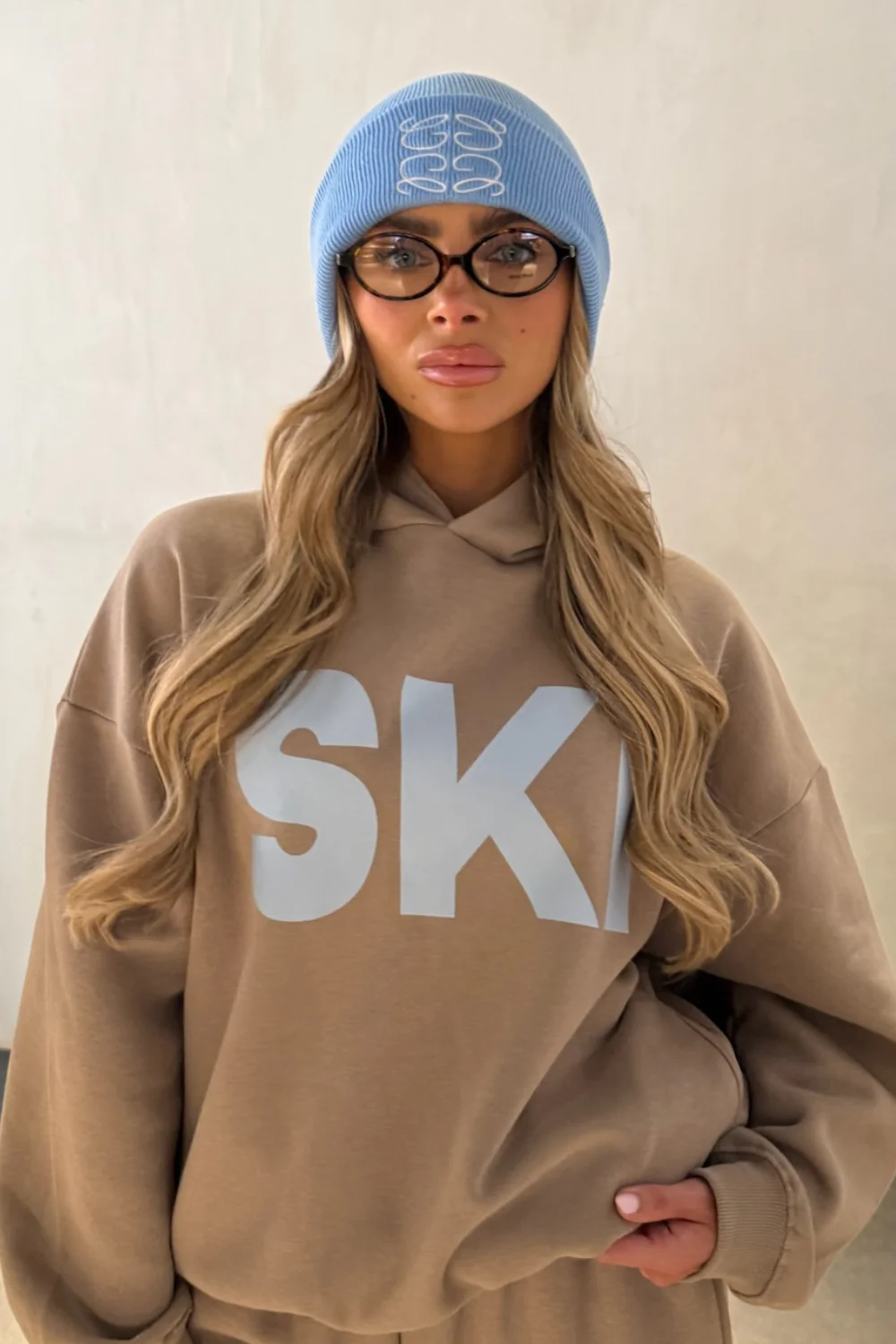 GLAMIFY EMBROIDERED BLUE BEANIE