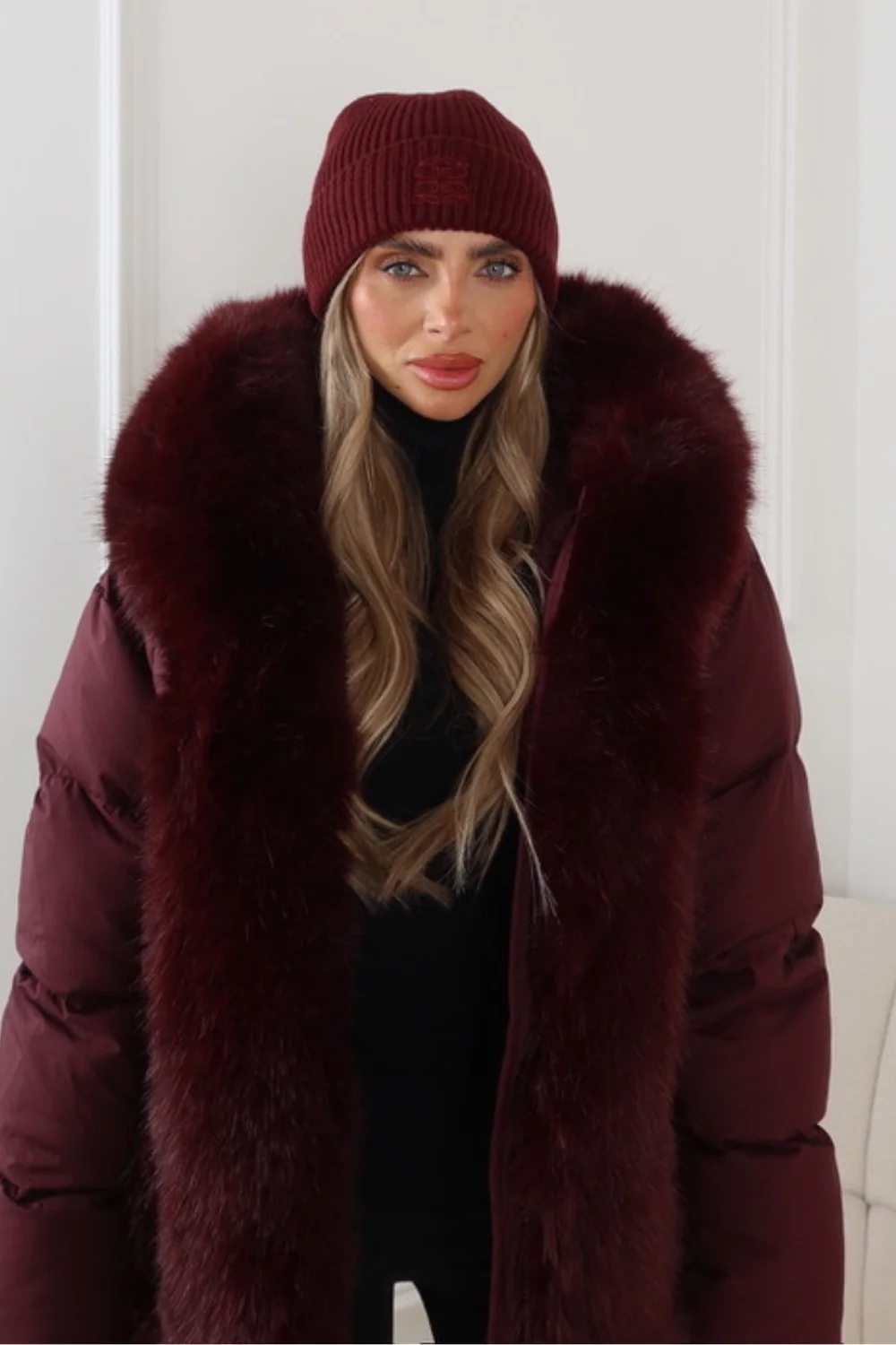 GLAMIFY EMBROIDERED BURGUNDY BEANIE - Image 2