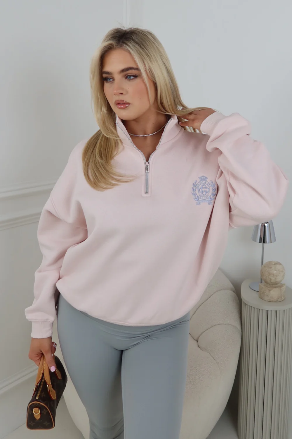 GLAMIFY BABY PINK EMBROIDERED ST MORITZ EVERYDAY ESSENTIAL 3/4 ZIP - Image 2