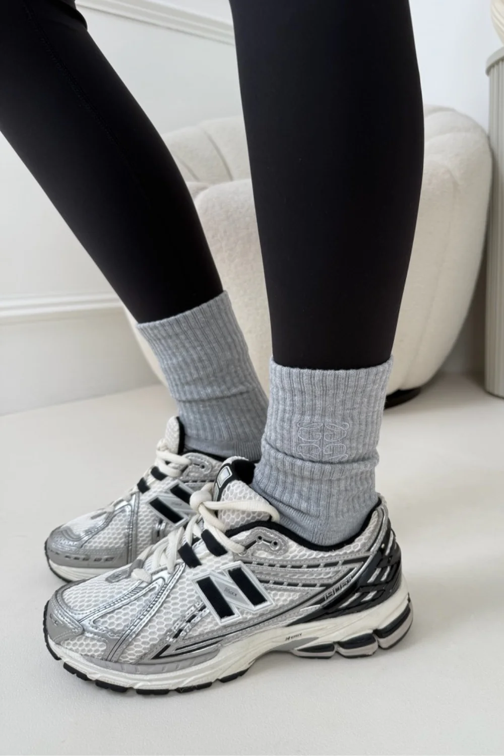 GLAMIFY EMBROIDERED GREY SOCKS