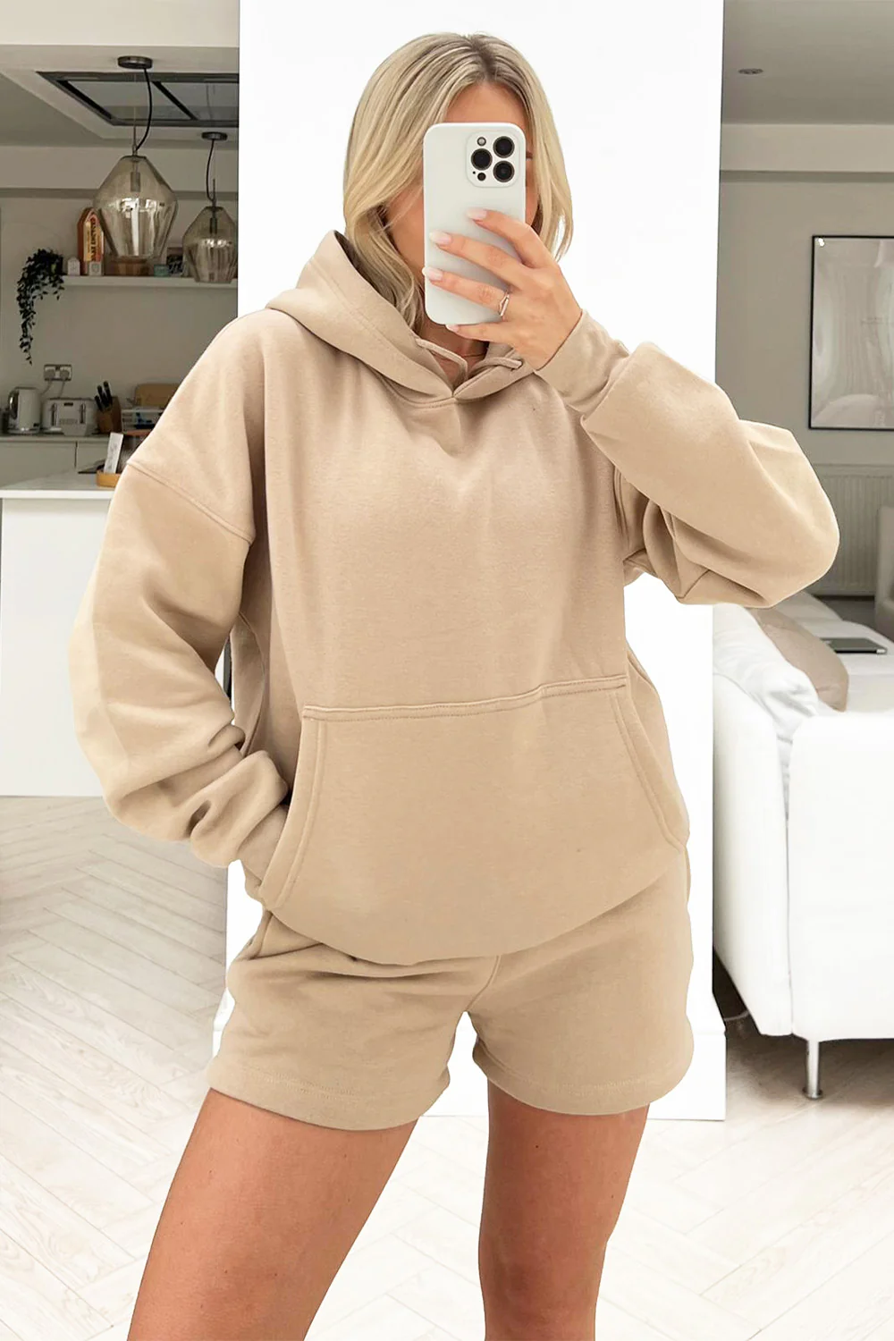 glamify essential stone hoodie short set - Image 3