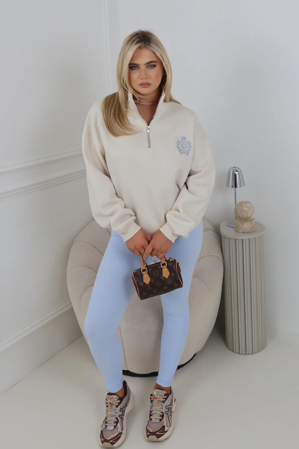 GLAMIFY IVORY & BLUE EMBROIDERED ST MORITZ EVERYDAY ESSENTIAL 3/4 ZIP - Image 2