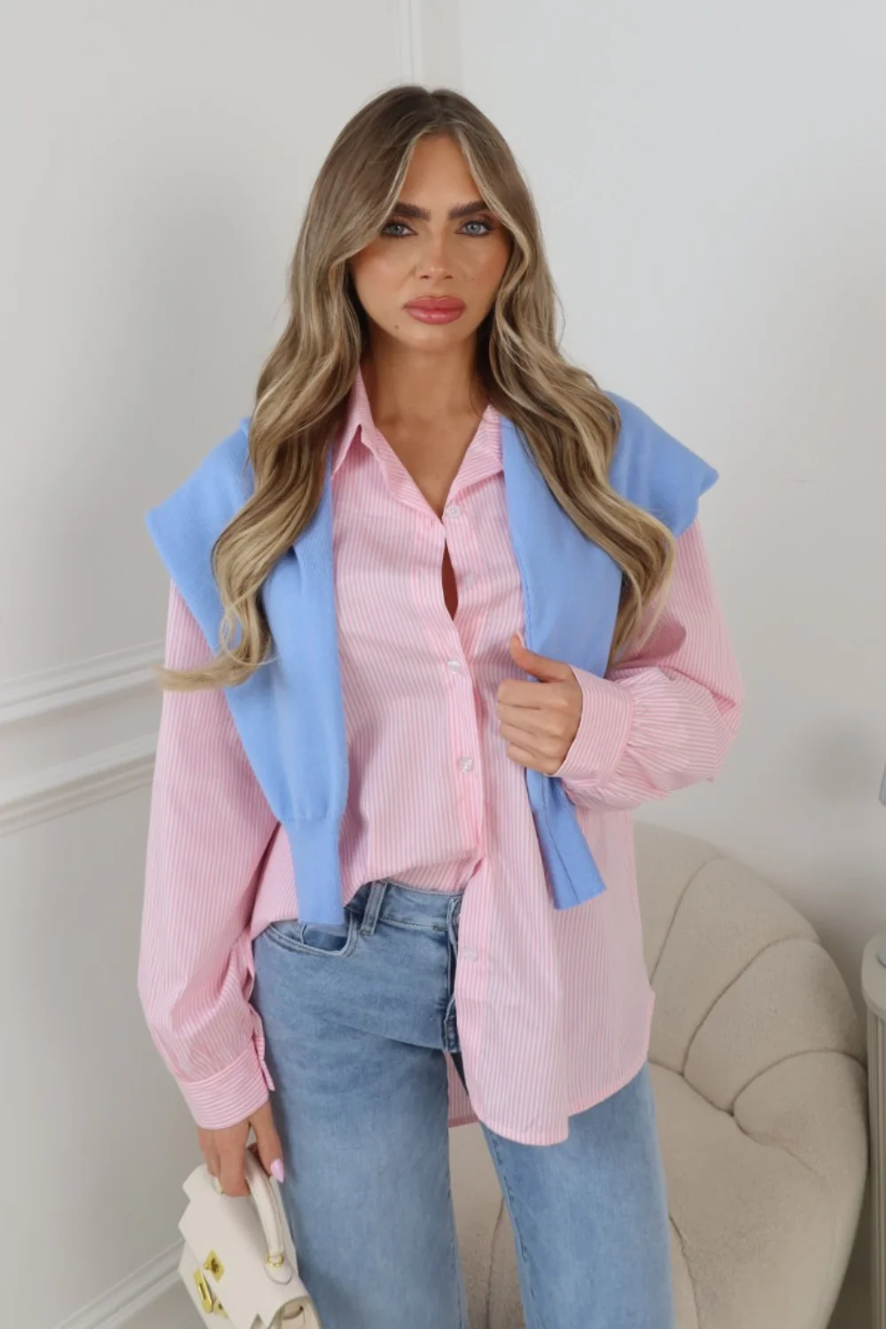GLAMIFY PINK STRIPED BASIC LONG SLEEVE SHIRT