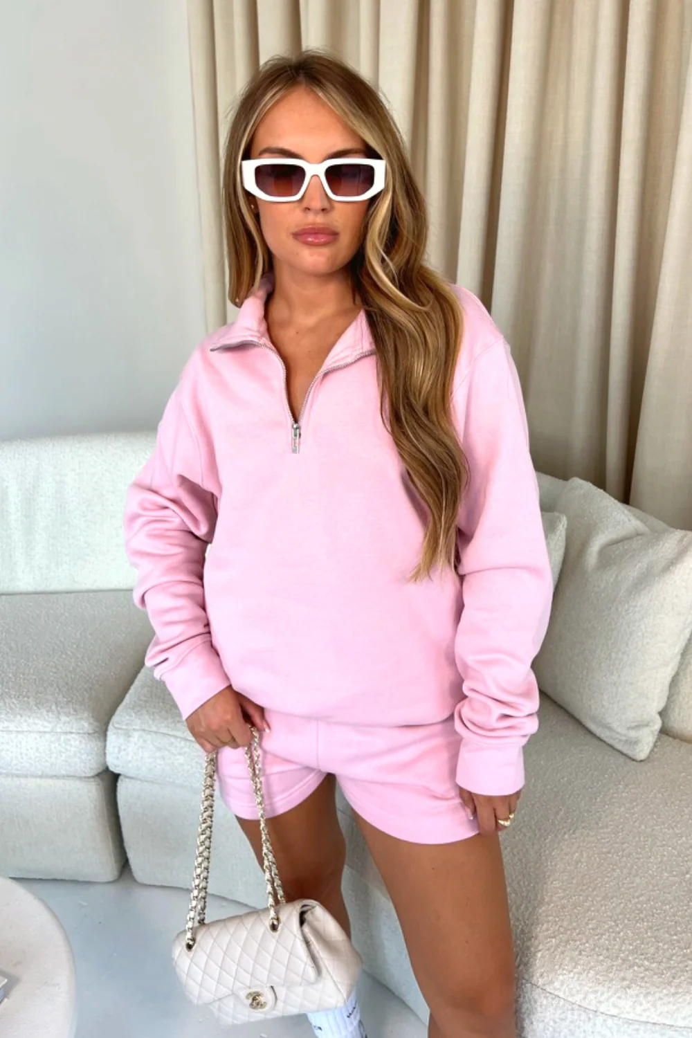 Glamify basics baby pink 3/4 zip sweatshirt - Image 2