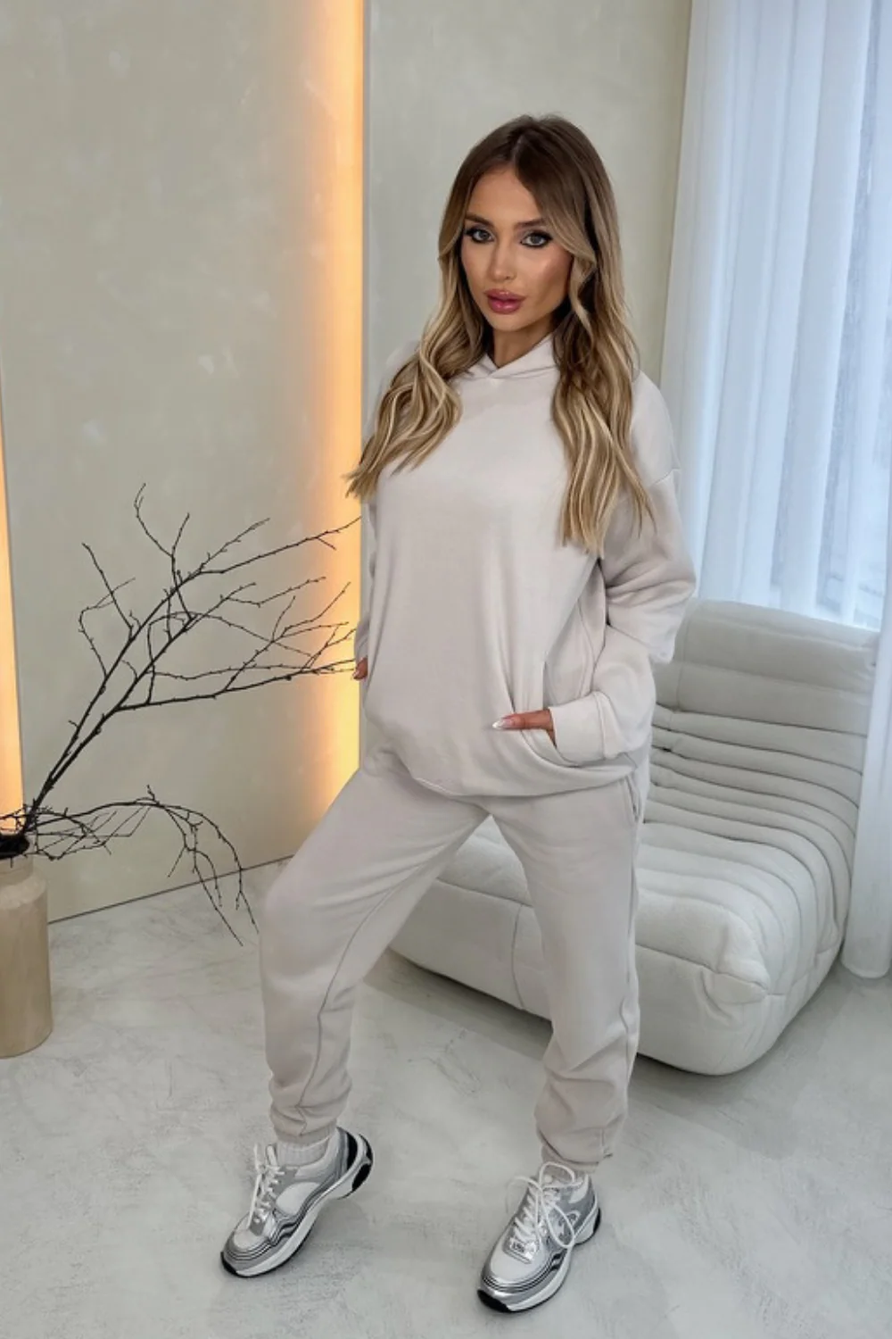 Glamify premium essential bone relaxed hoodie - Image 4