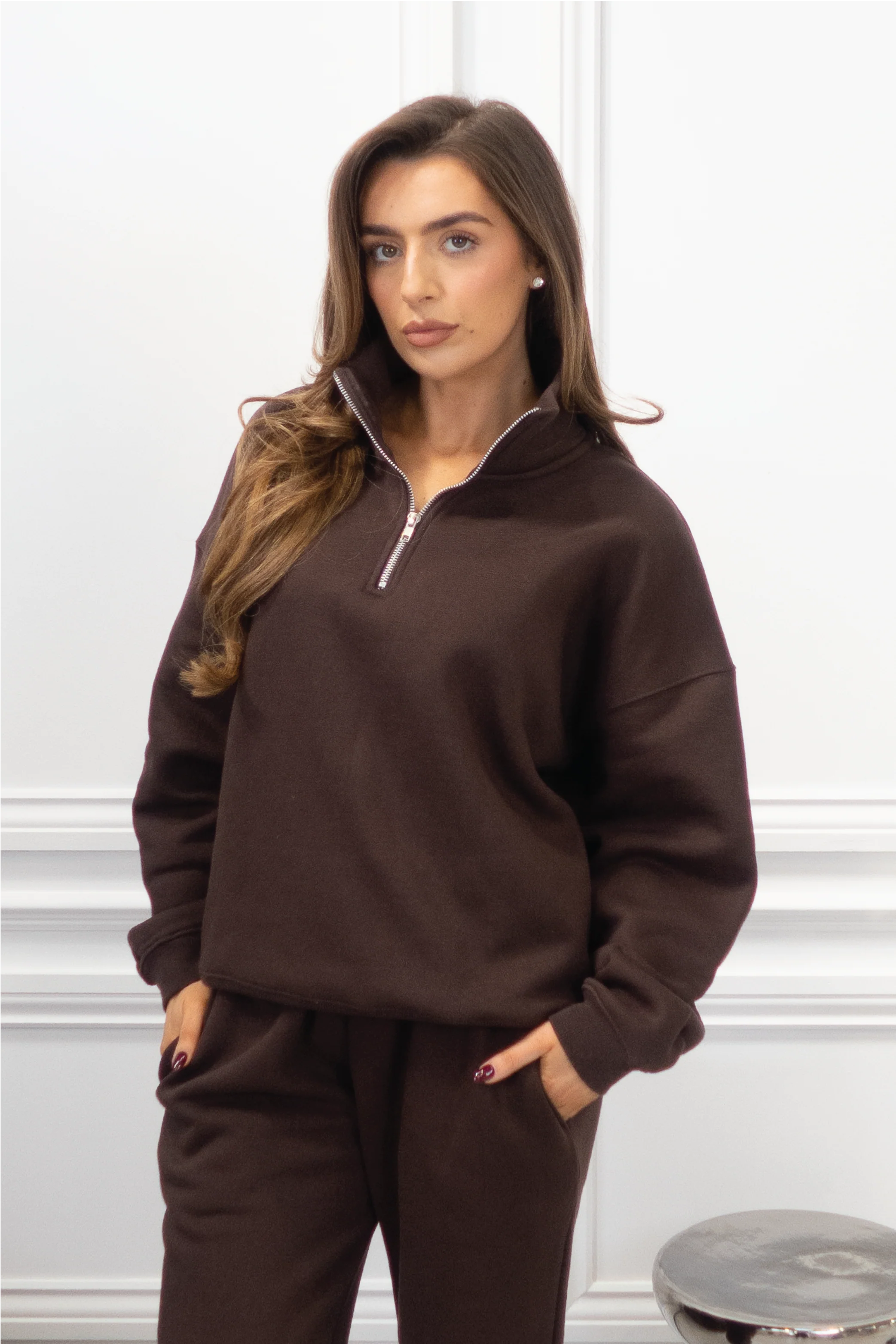 GLAMIFY EVERYDAY ESSENTIAL CHOCOLATE 3/4 ZIP - Image 2