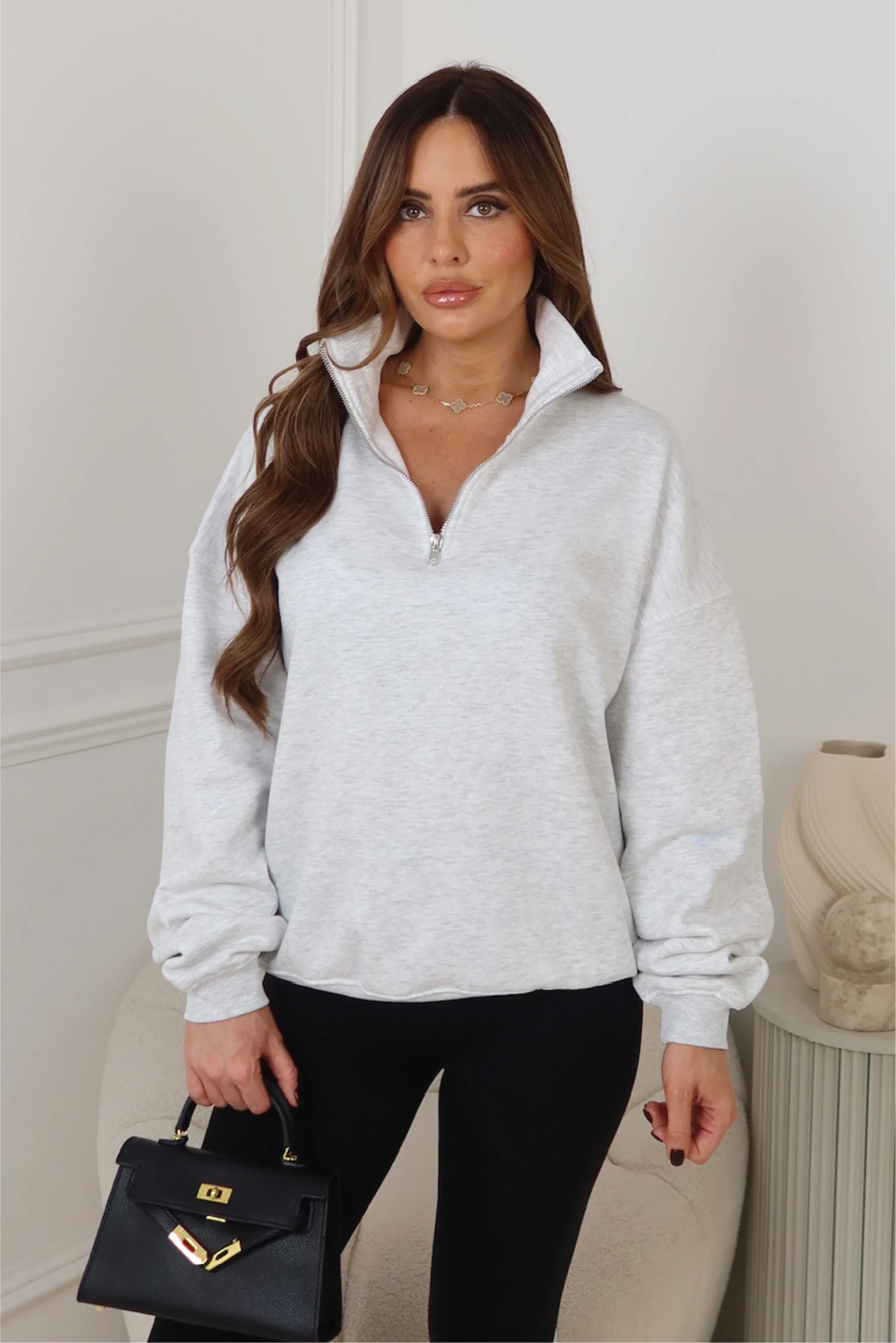 GLAMIFY EVERYDAY ESSENTIAL light grey marl 3/4 zip - Image 5