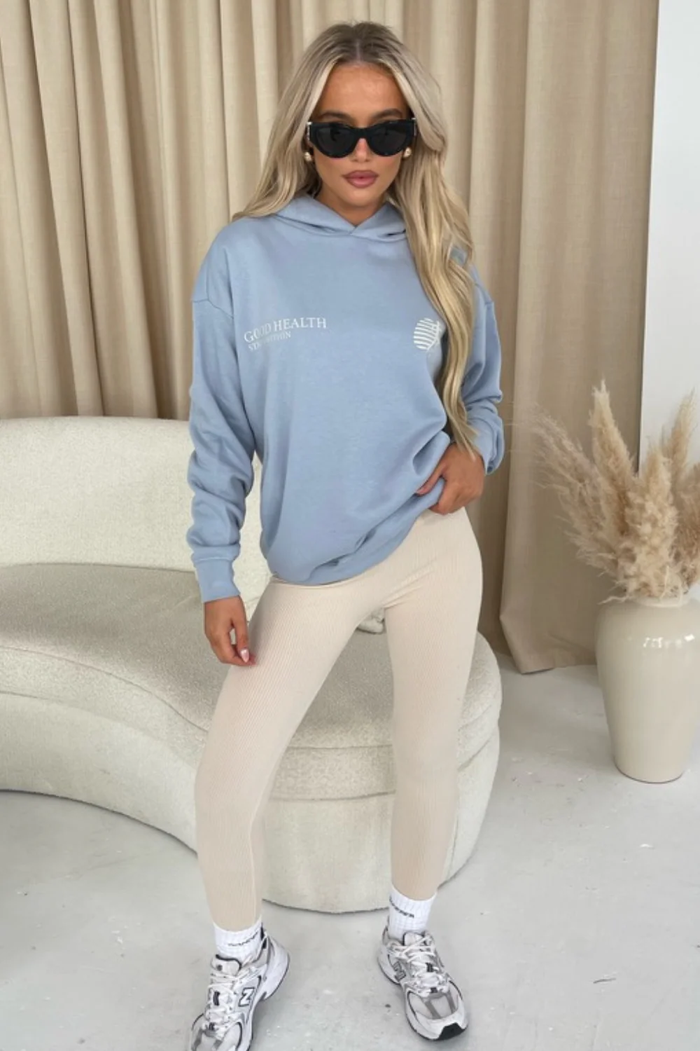 Good health baby blue printed relaxed hoodie - Image 3