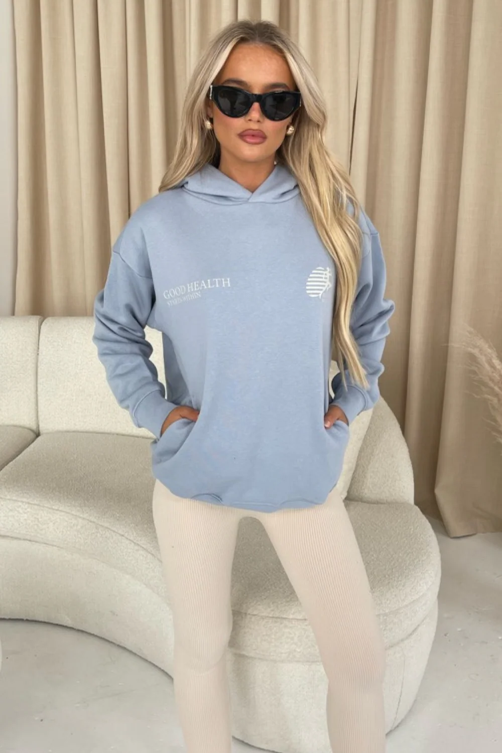 Good health baby blue printed relaxed hoodie - Image 4