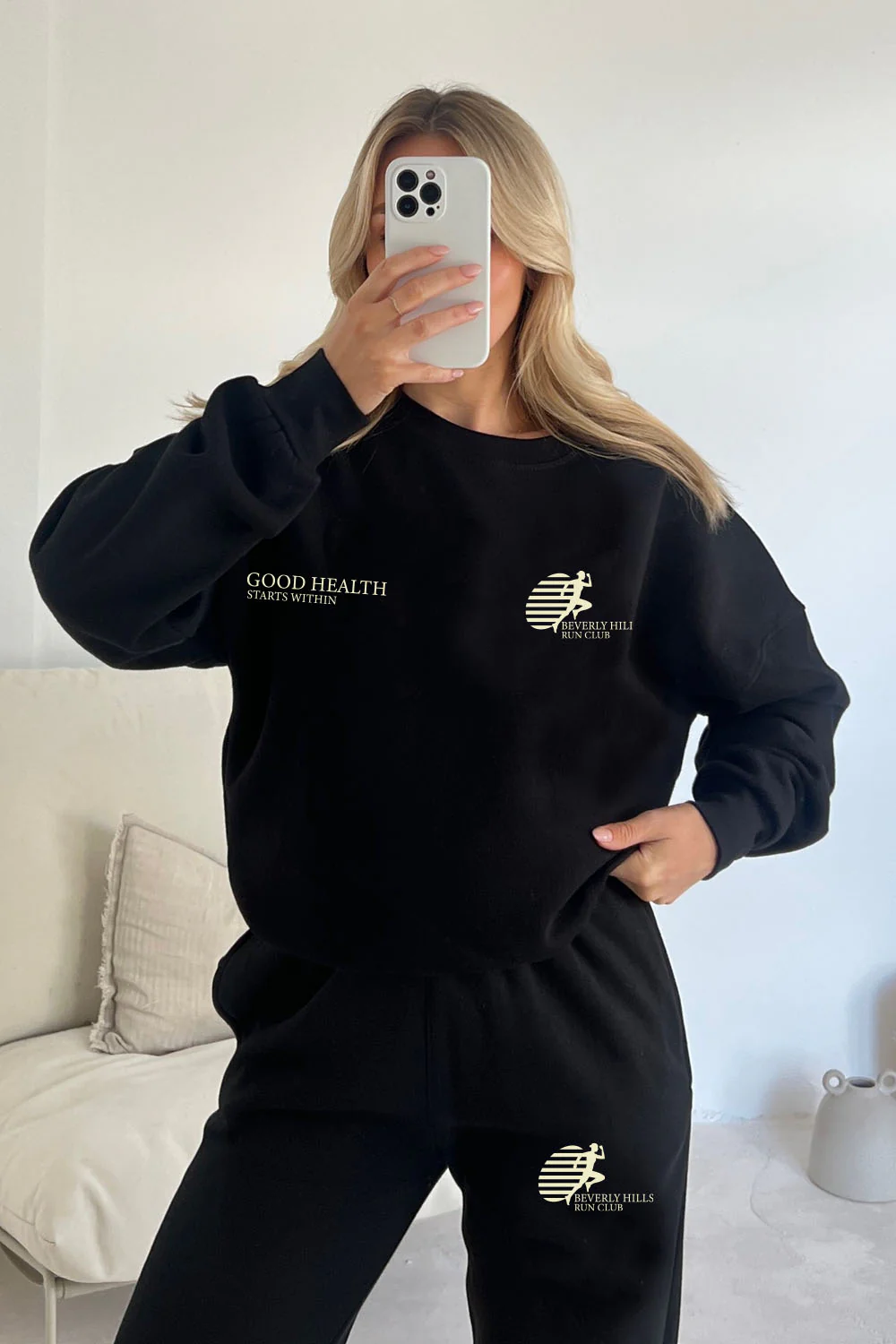 Good Health black printed sweater joggers loungewear - Image 2