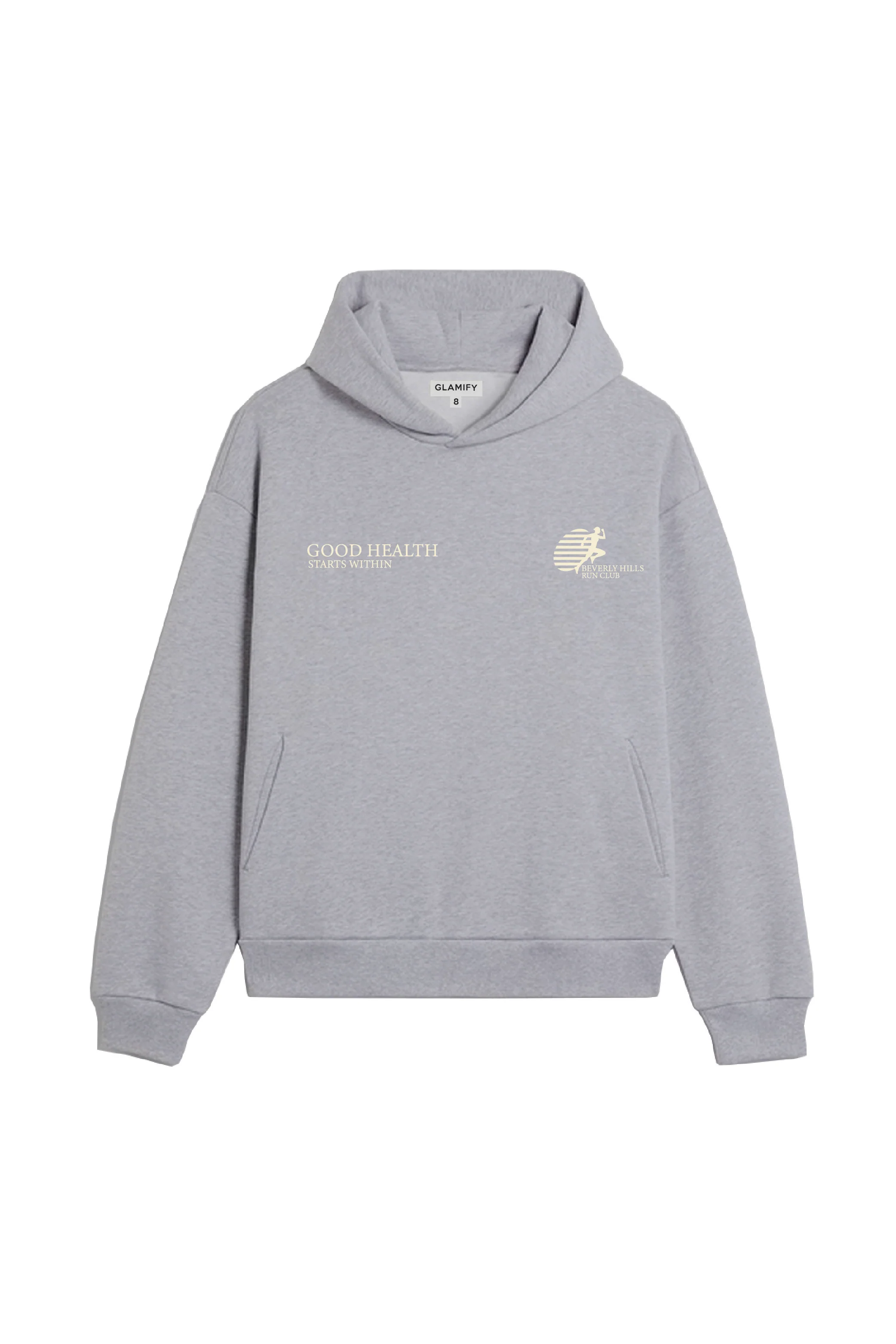 Good health melange grey printed relaxed hoodie - Image 2