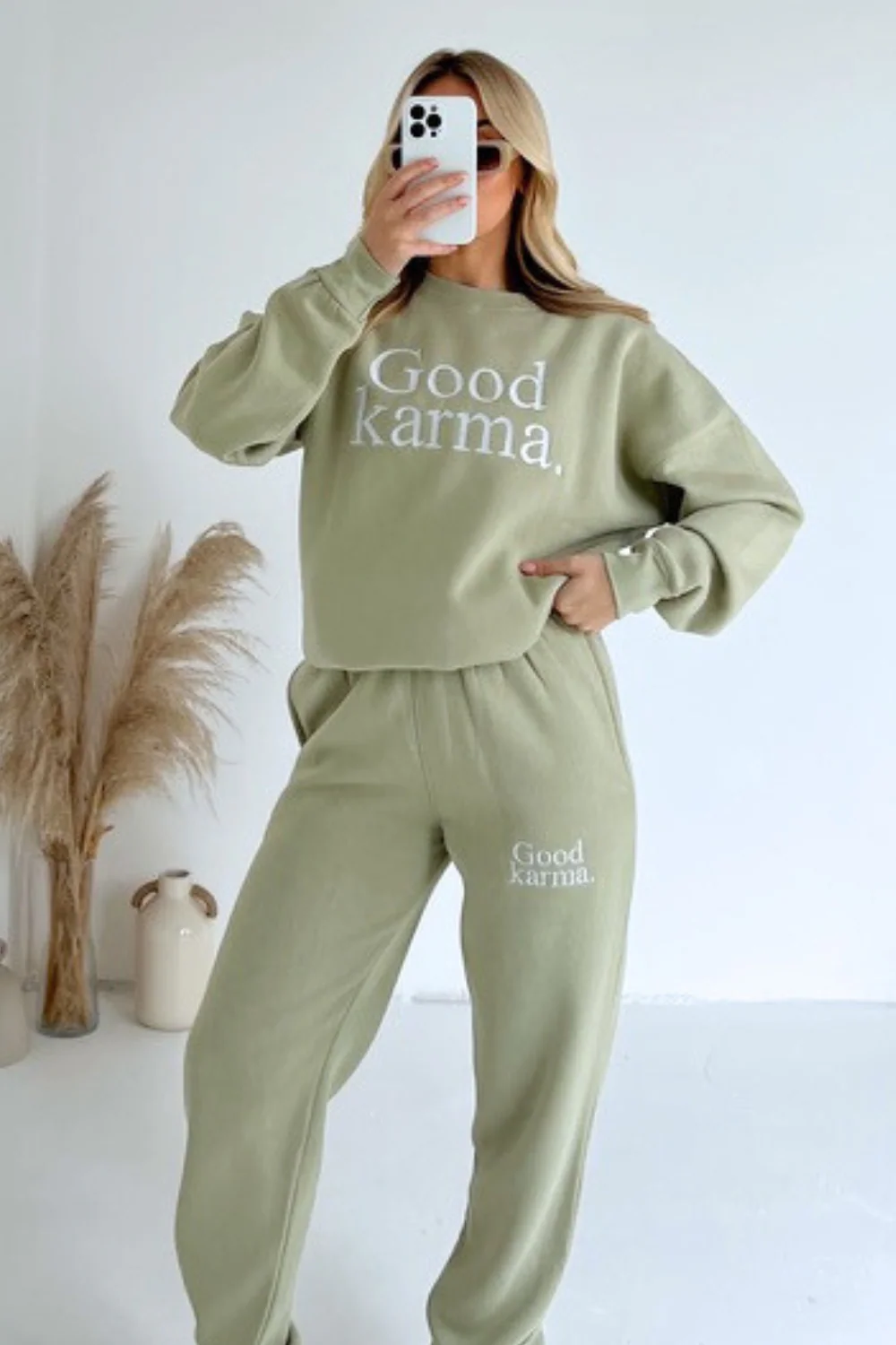 Good Karma sage embroidered sweater joggers premium loungewear - Image 2
