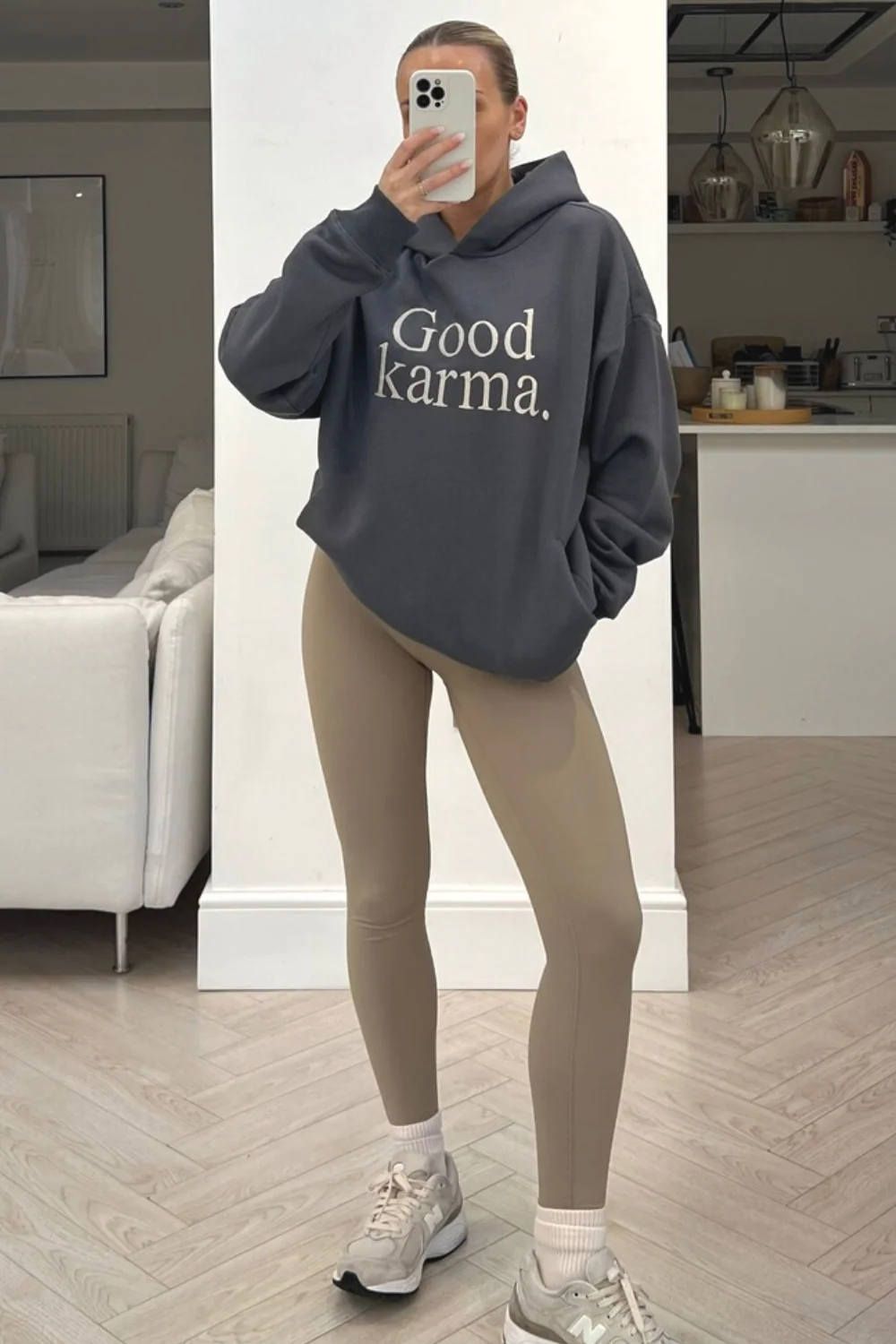 Good Karma steel Grey premium ecru embroidered hoodie - Image 2