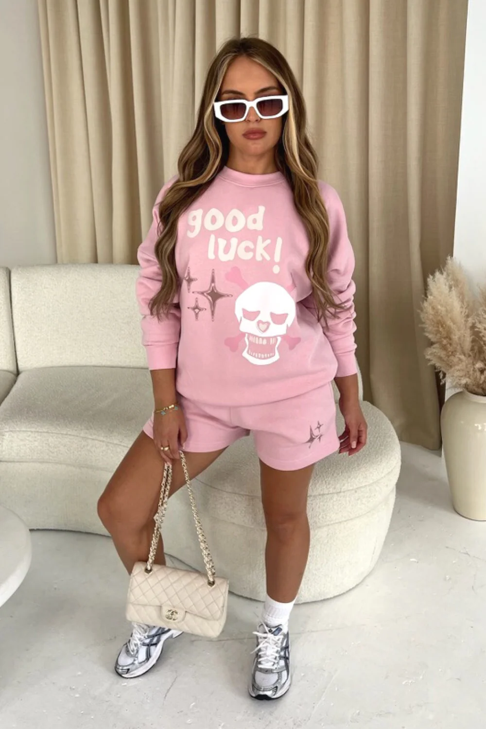 Good Luck Baby Pink Premium Sweater Short Loungewear Set - Image 3
