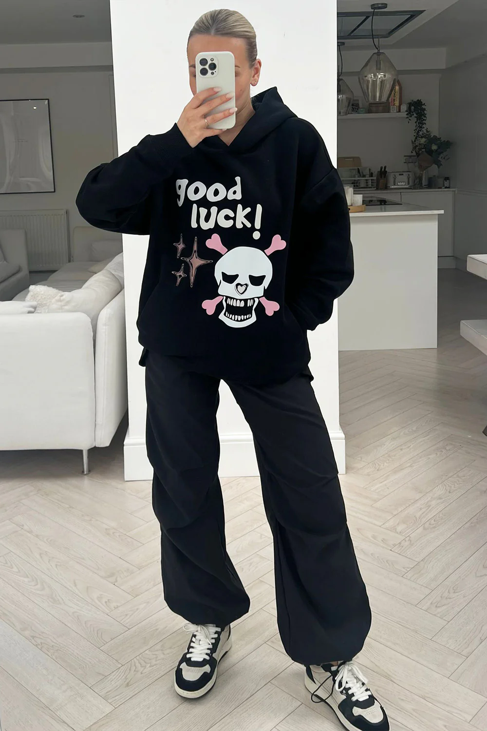 Good Luck Black premium black printed hoodie - Image 3