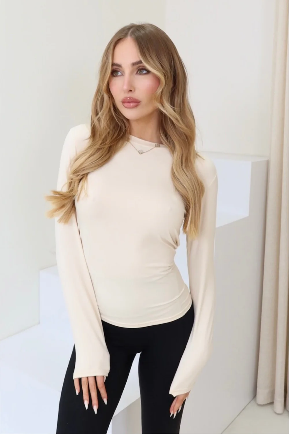 Gracie cream fitted long sleeve top