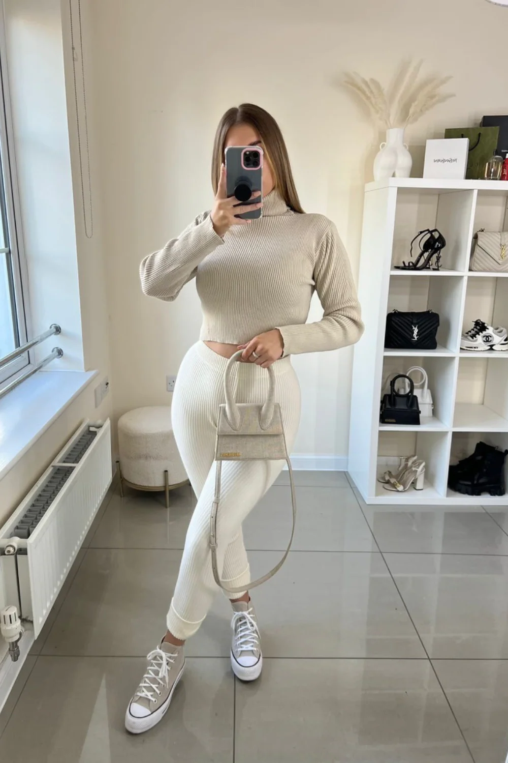 Halley camel cropped roll neck sweater - Image 2